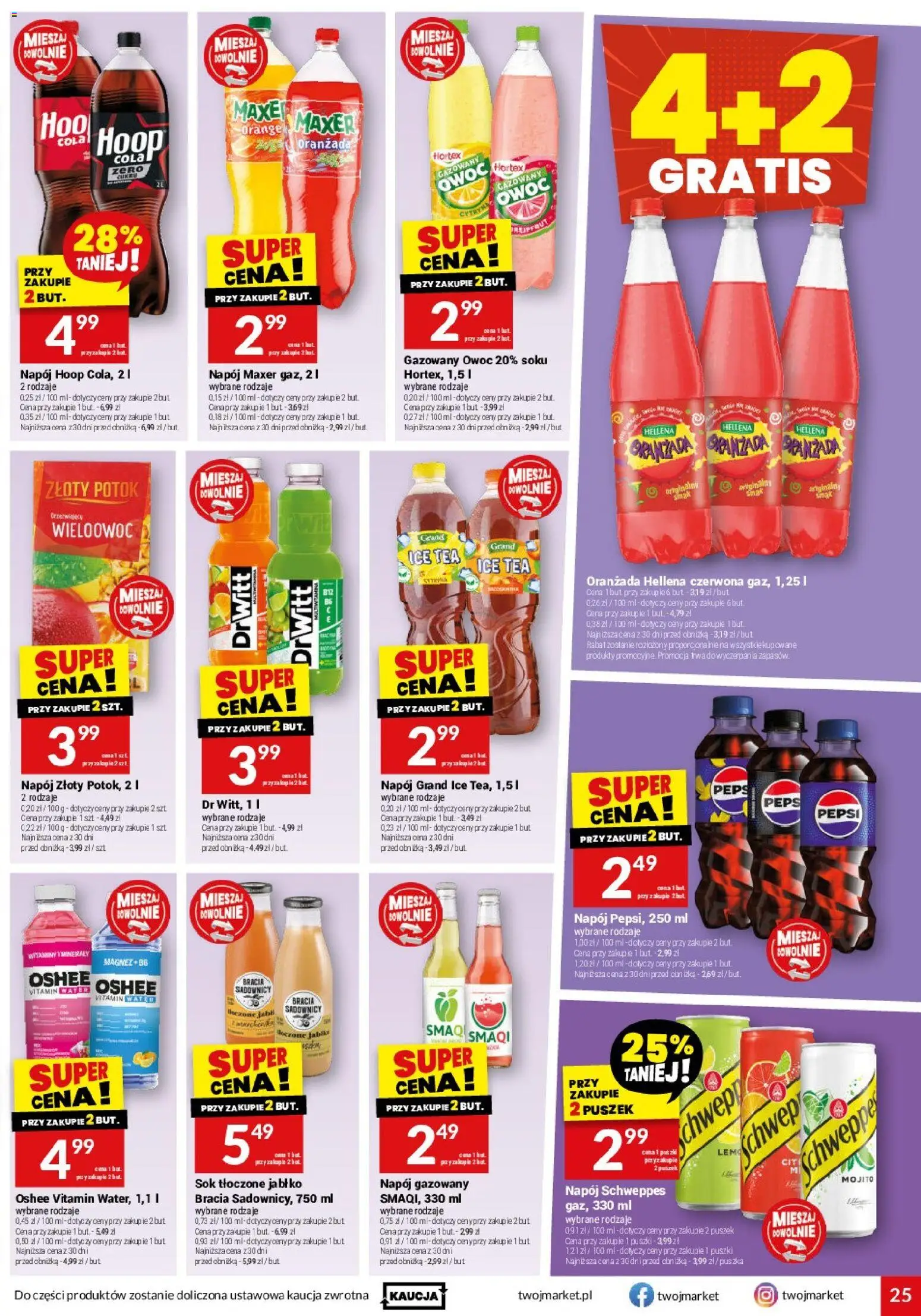 Twój Market gazetka od 08.04.2026 | Strona: 25 | Produkty: Ice Tea, Pepsi, Oranżada hellena, Sok