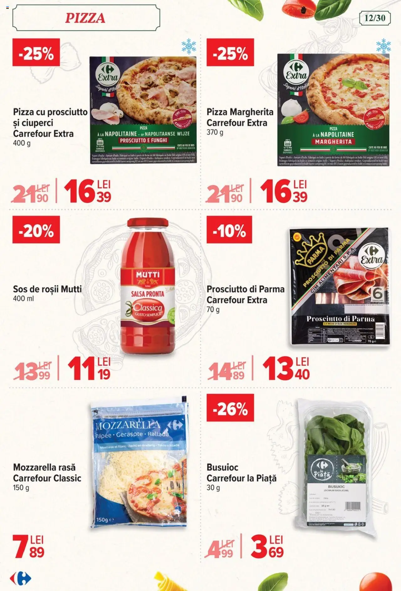 Carrefour catalog - Italian weeks – valabil de la 06.08.2025 | Pagină: 12 | Produse: Ciuperci, Mozzarella, Pizza, Roșii