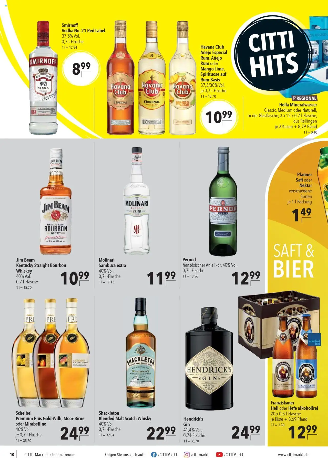 CITTI Markt Prospekt 	 – gültig ab 15.10.2025 | Seite: 10 | Produkte: Rum, Sambuca, Hella, Saft