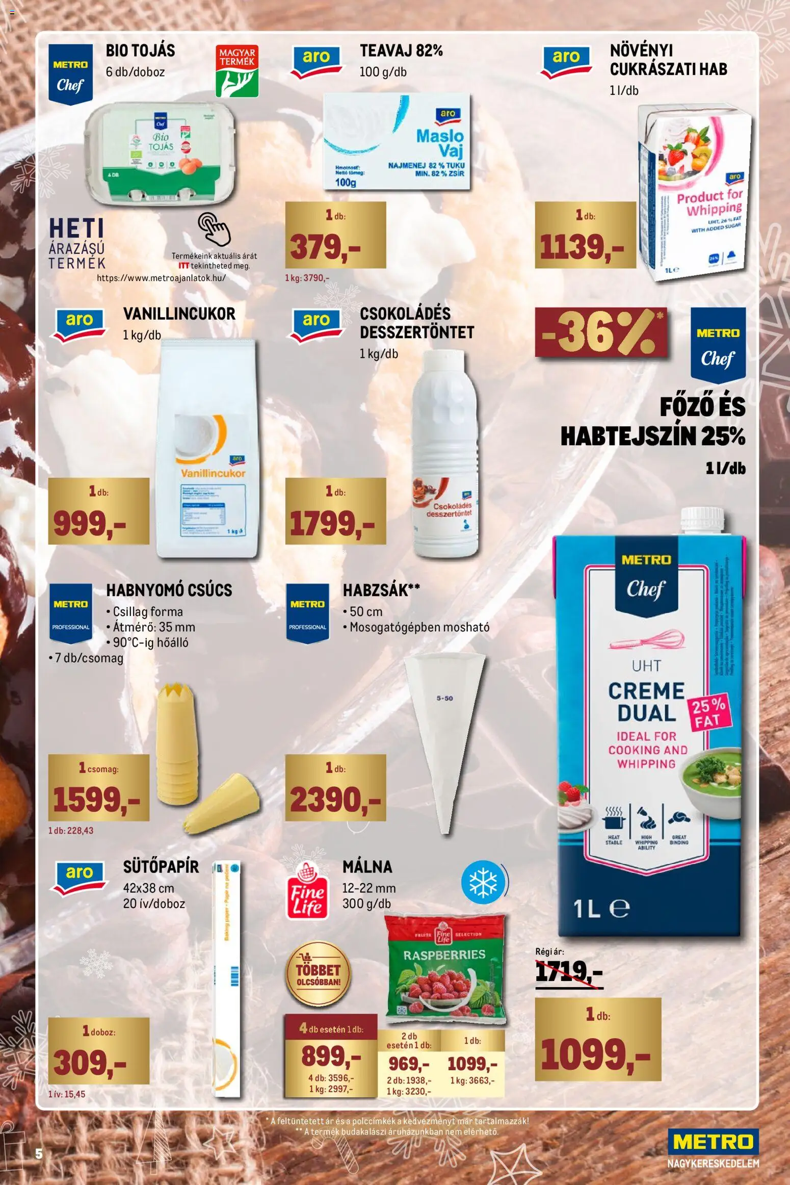 Metro akciós ujság - amely érvényes a következő dátumtól: 02.11.2025 | Oldal: 5 | Termékek: Habtejszín, Málna, Doboz, Tojás