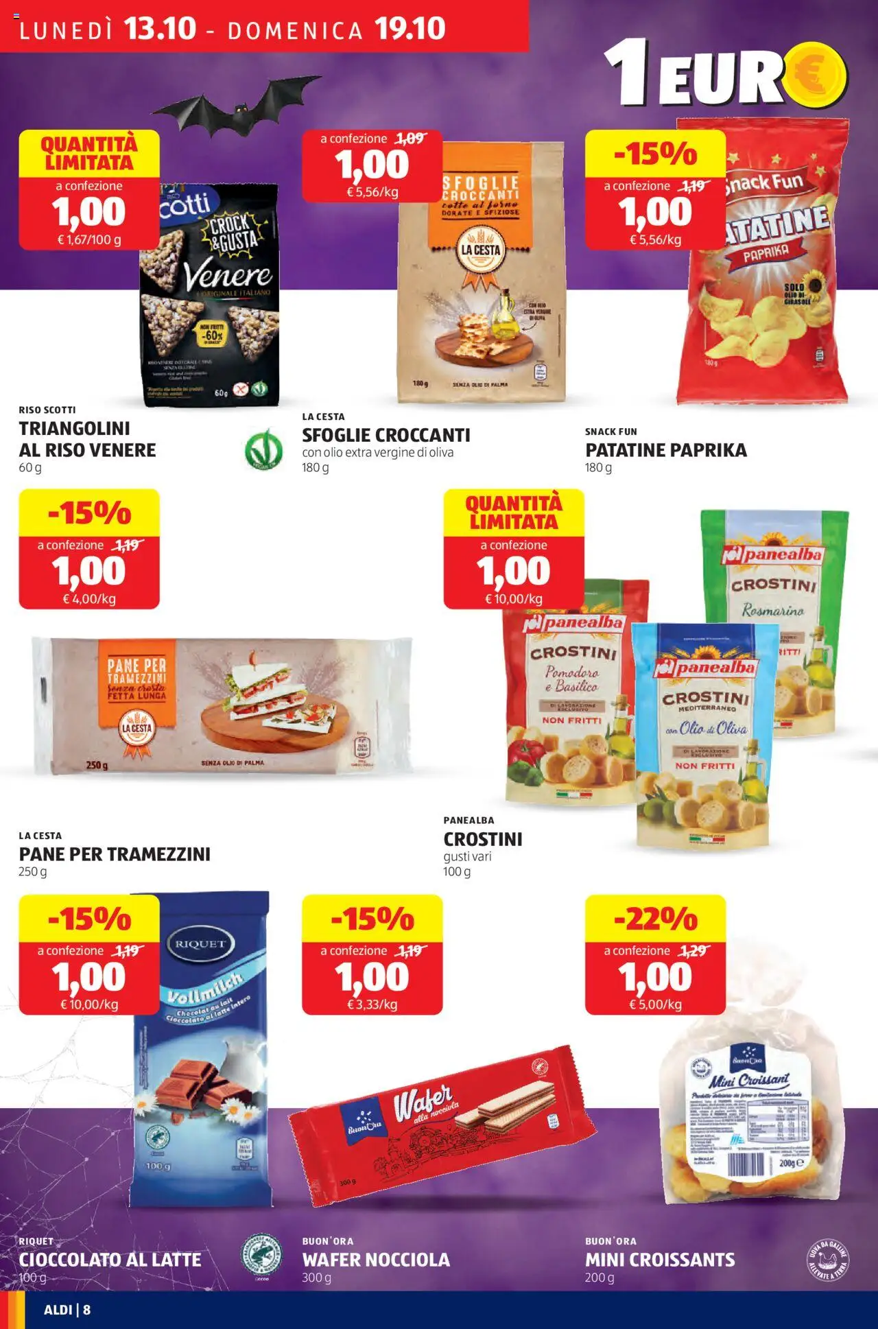 Volantino Aldi del 13.10.2025 | Pagina: 8 | Prodotti: Pane, Cioccolato, Latte, Croissant