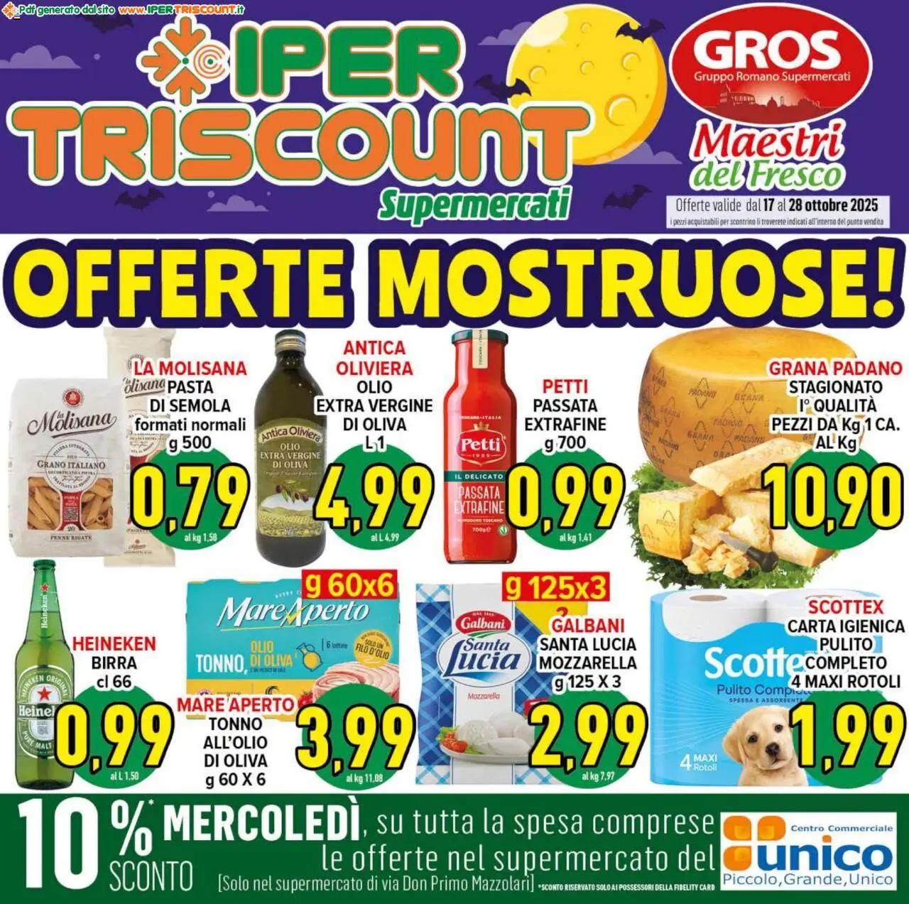 Volantino Ipertriscount del 17.10.2025 | Pagina: 1 | Prodotti: Birra, Olio, Pasta, Grana Padano