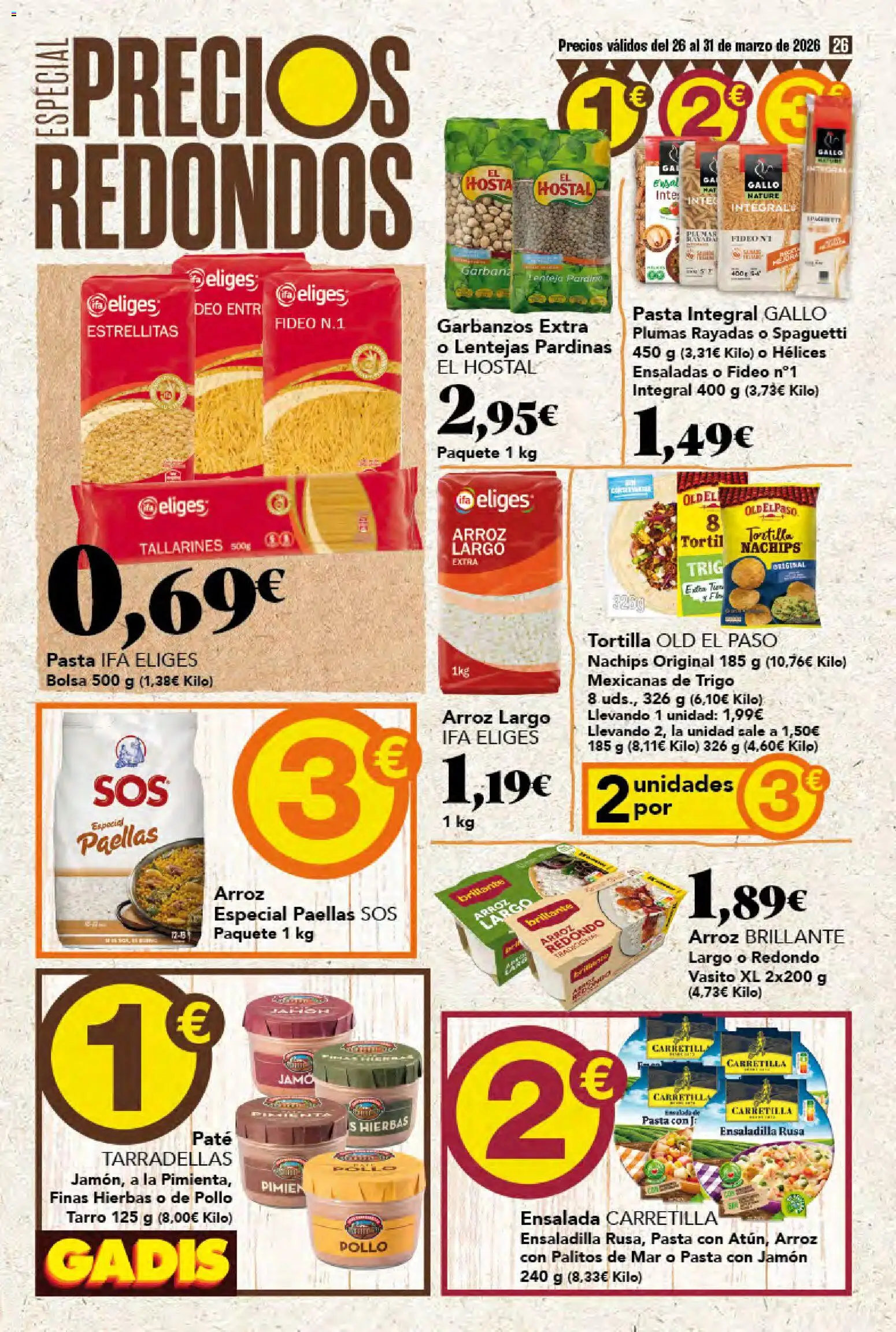 Gadis folleto │ válido desde el 26.03.2026 | Página: 26 | Productos: Jamón, Arroz, Pasta, Ensalada