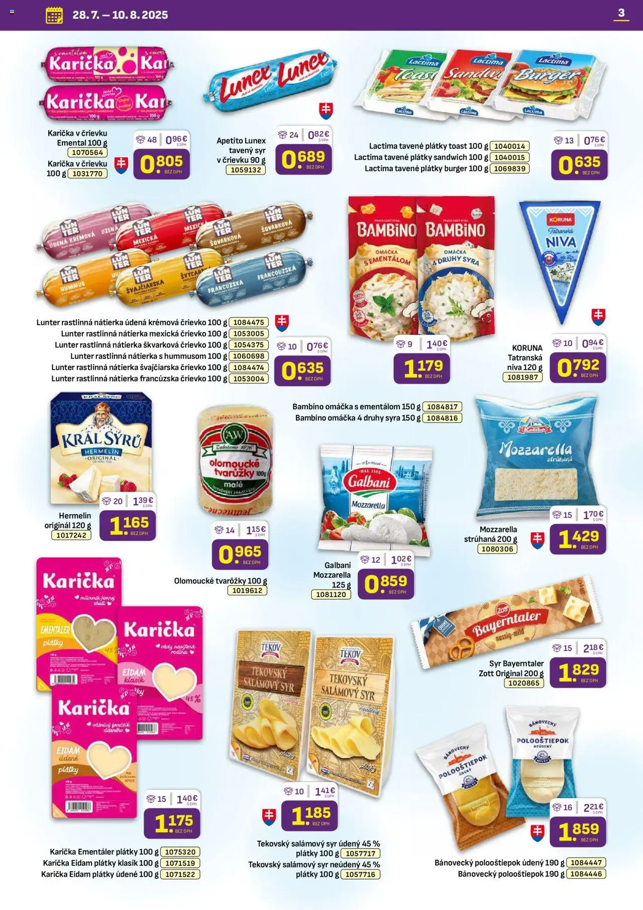 Libex leták │ platný od 28.07.2025 | Strana: 3 | Produkty: Syr, Eidam, Mozzarella, Omáčka