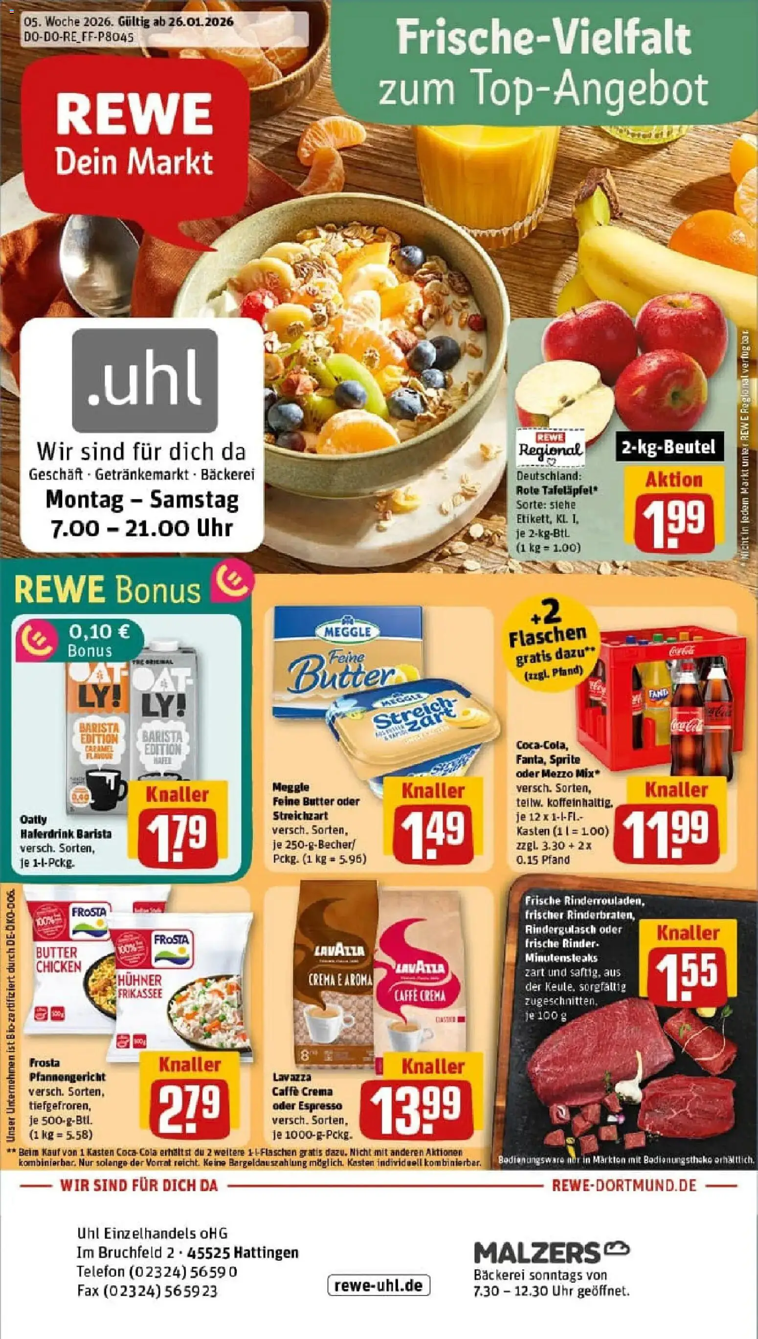 Rewe prospekt Hattingen	 – gültig ab 26.01.2026 | Seite: 1 | Produkte: Lavazza, Butter, Frosta, Oatly