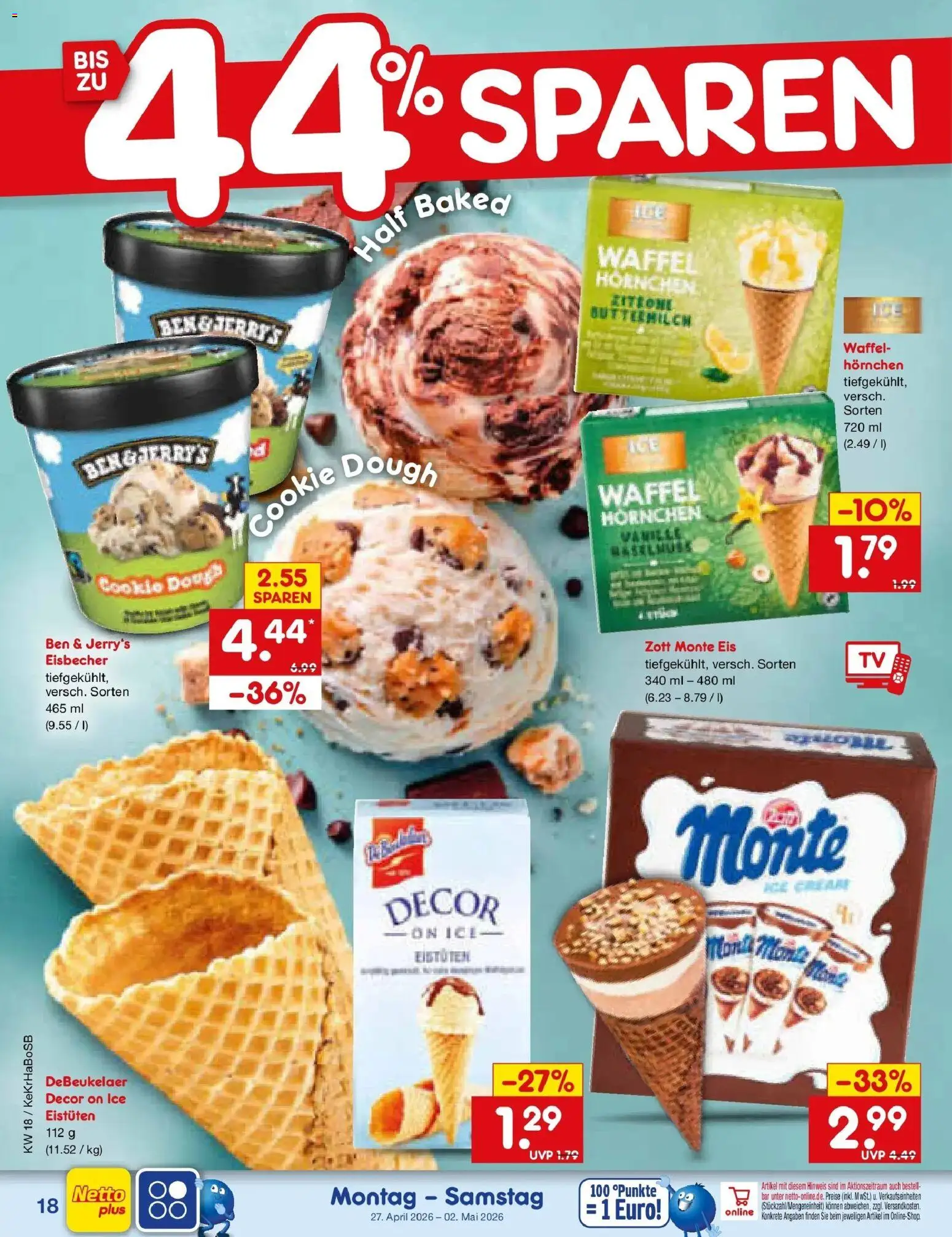 Netto Marken-Discount Prospekt Jüchen	 – gültig ab 27.04.2026 | Seite: 22 | Produkte: Buttermilch, Ben & Jerry's, Eis