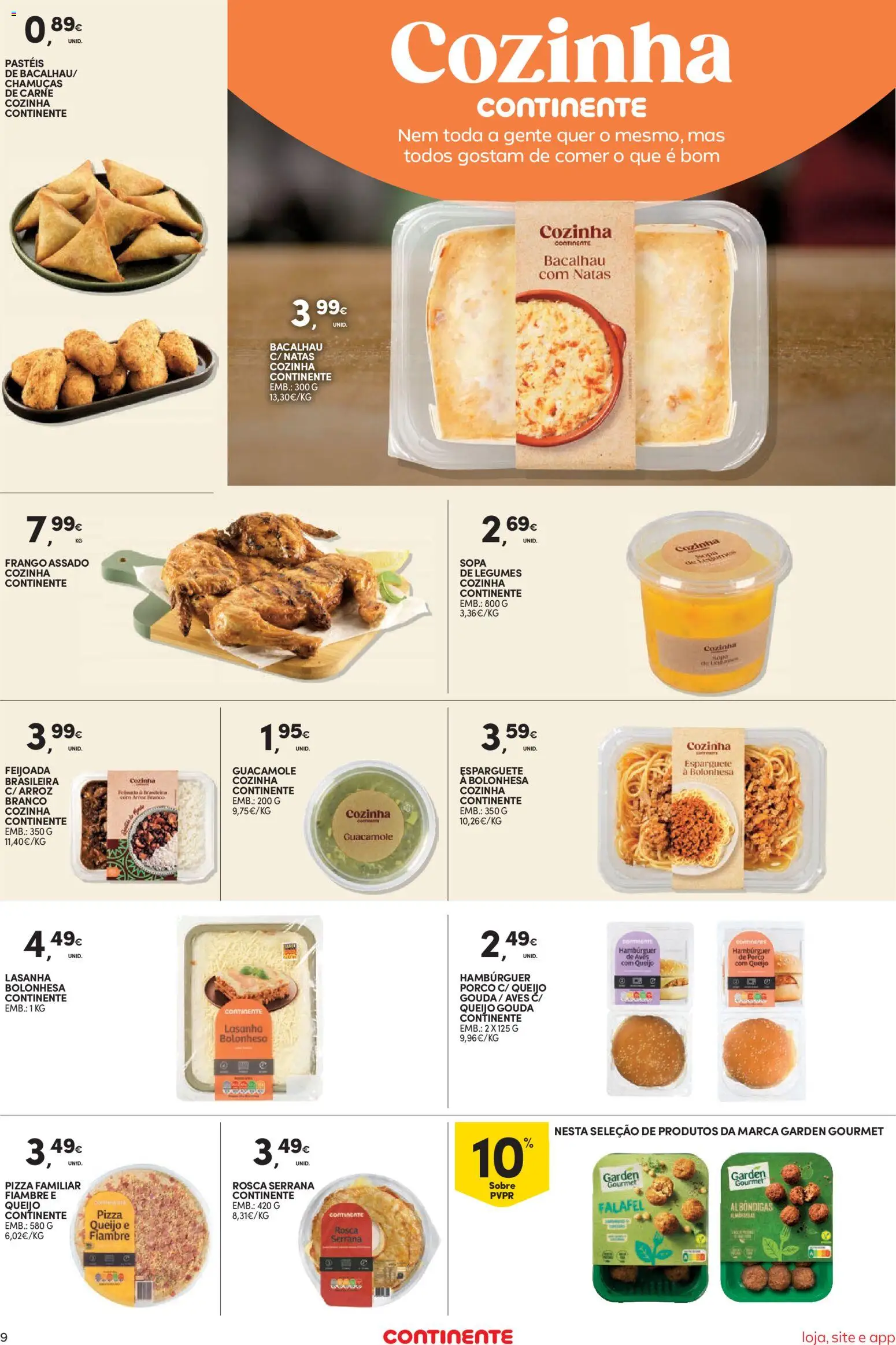 Continente Semanal Continente Bom Dia │ válido de 14.04.2026 | Página: 9 | Produtos: Lasanha, Queijo, Pizza, Natas