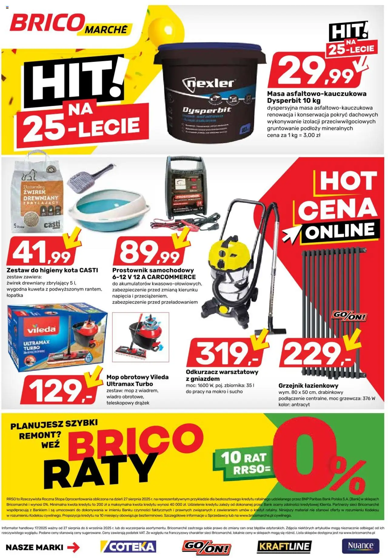 Brico Marché Gazetka od 27.08.2025 | Strona: 10 | Produkty: Odkurzacz warsztatowy, Prostownik samochodowy, Mop obrotowy, Vileda