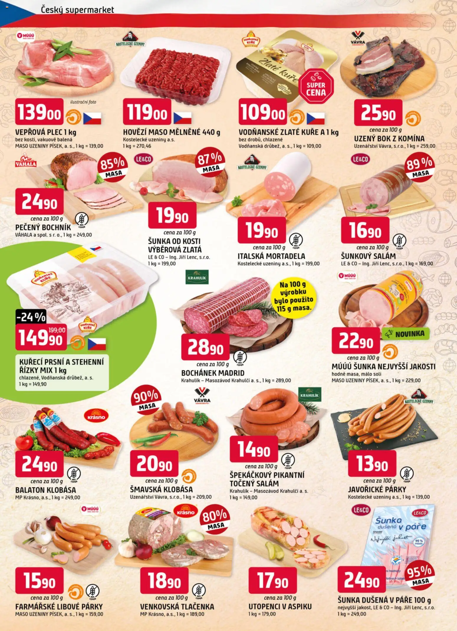 Trefa leták od 05.11.2025 | Strana: 2 | Produkty: Hovězí maso, Párky, Šunkový salám, Tlačenka