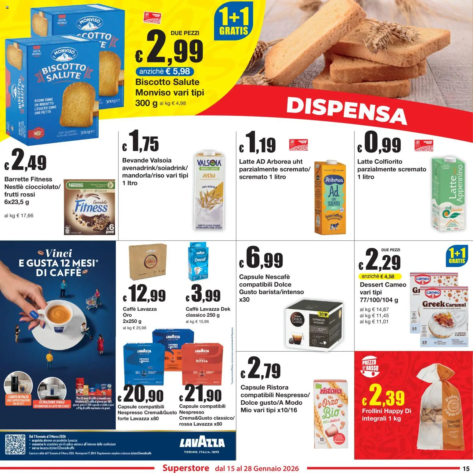 Volantino Sì con Te del 15.01.2026 | Pagina: 15 | Prodotti: Crema, Latte, Lavazza, Frollini