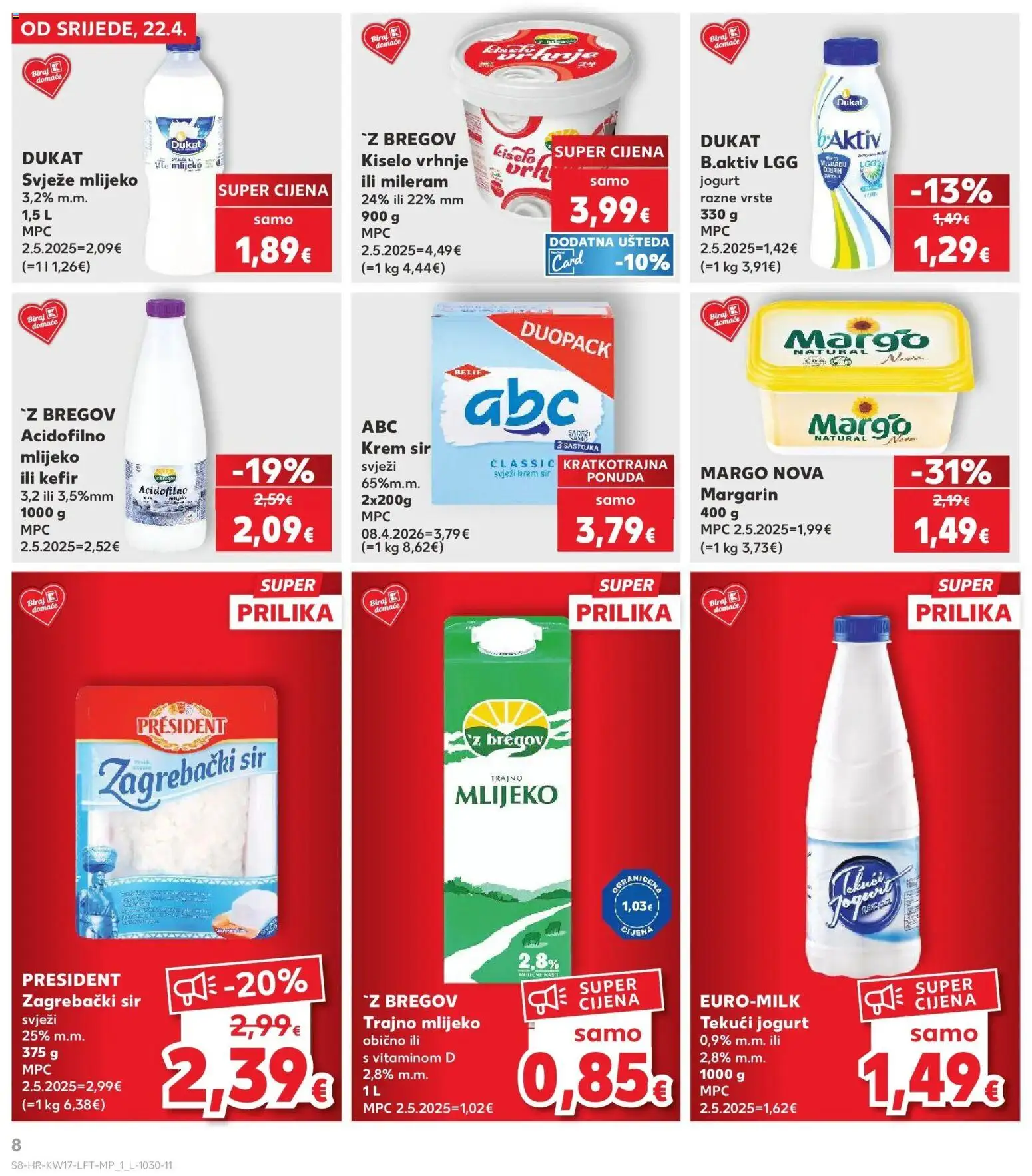 Kaufland katalog | vrijedi od 22.04.2026 | Stranica: 8 | Proizvodi: Jogurt, Margarin, Kiselo vrhnje, Mileram