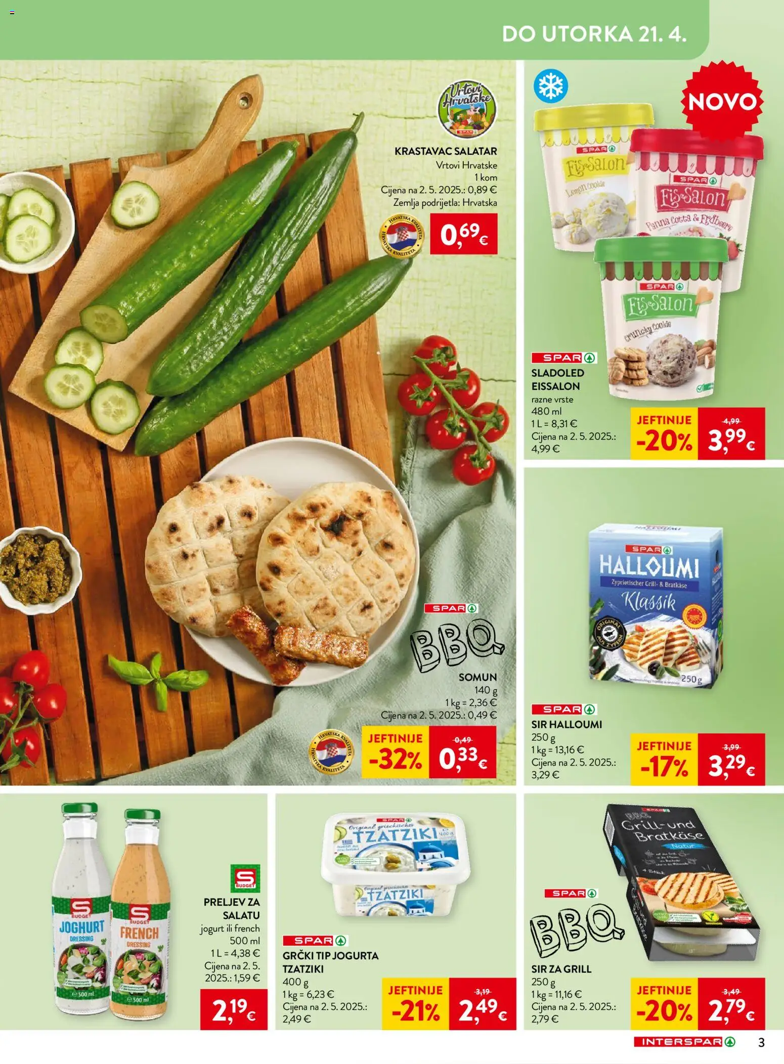 Interspar katalog | vrijedi od 15.04.2026 | Stranica: 3 | Proizvodi: Somun, Sir, Jogurt, Krastavac