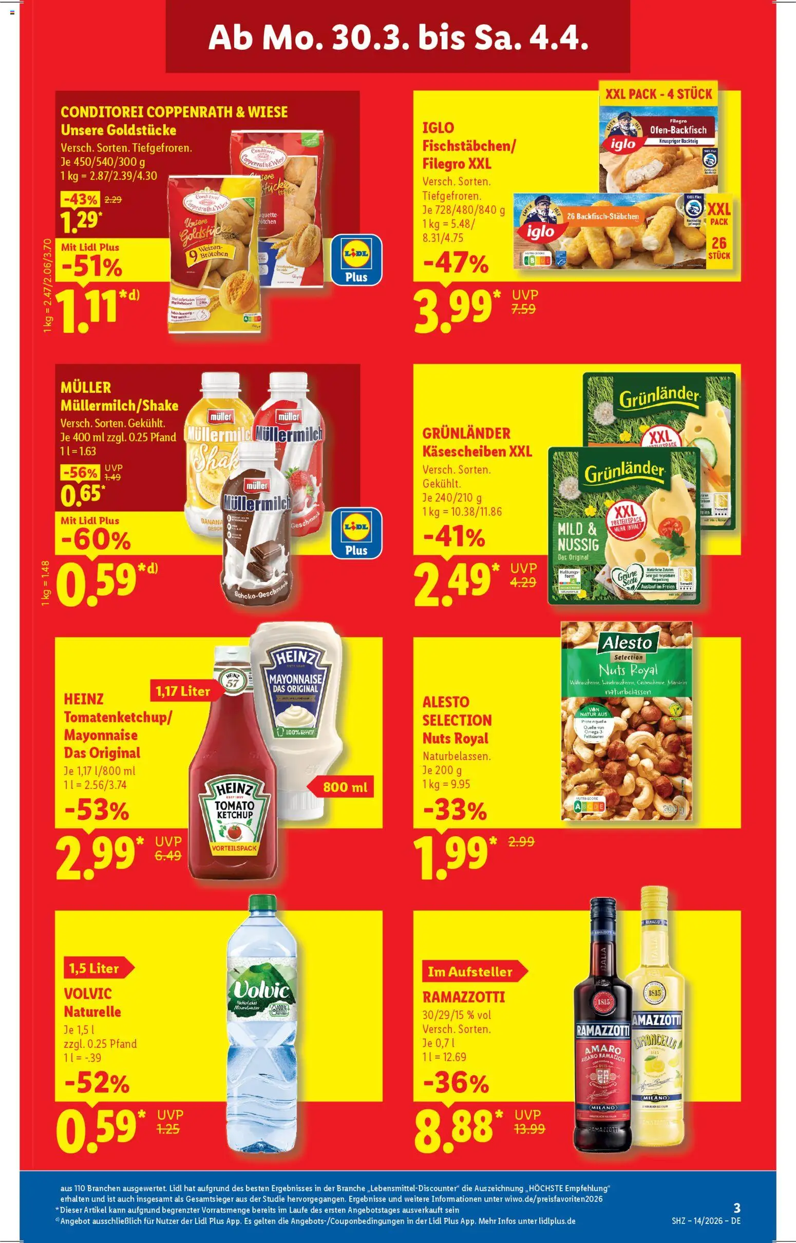 Lidl Prospekt – gültig ab 30.03.2026 | Seite: 3 | Produkte: Iglo, Mayonnaise, Grunlander, Müllermilch