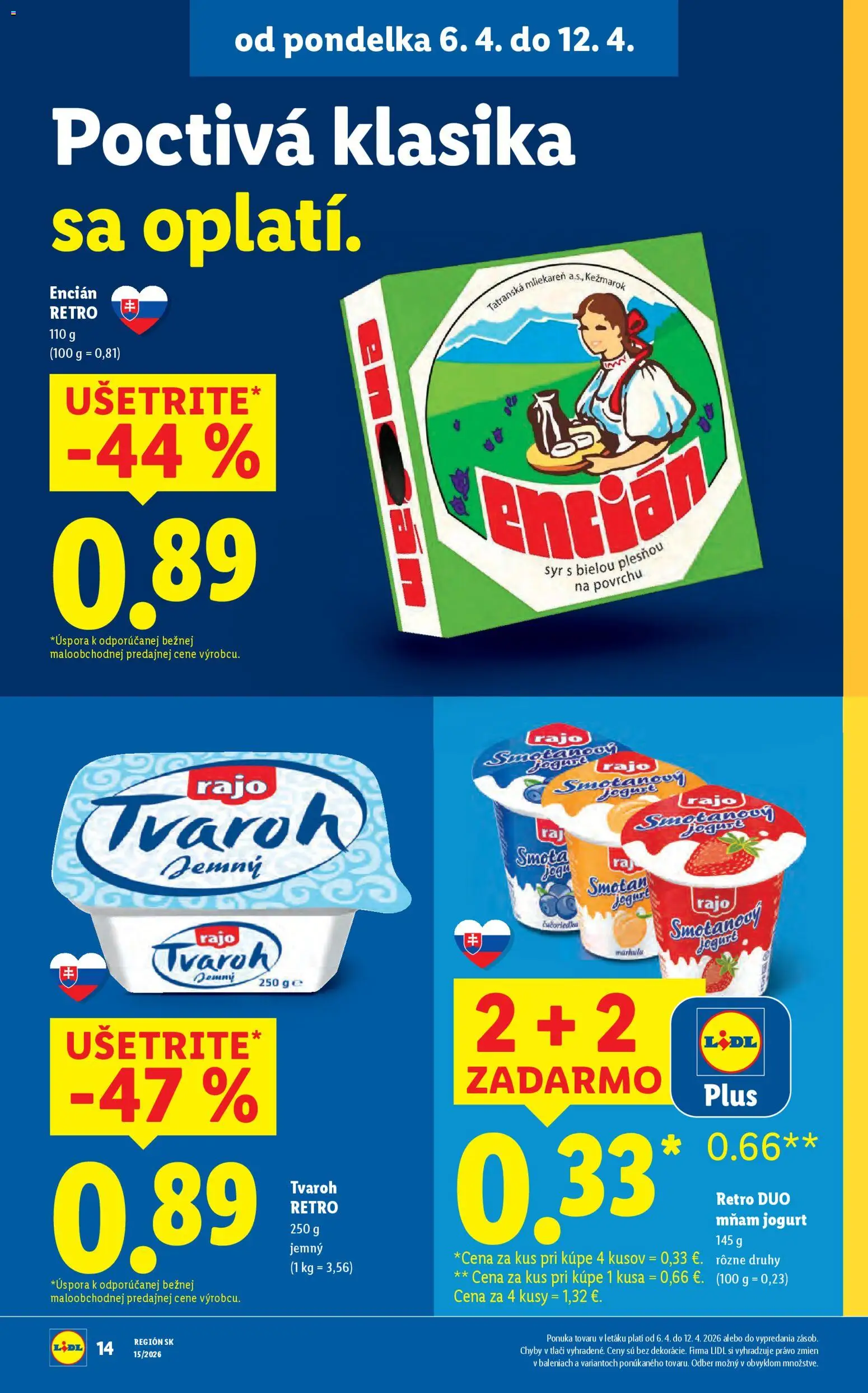 Nové Lidl akcie – leták je platný od 06.04.2026 | Strana: 16 | Produkty: Syr, Jogurt, Tvaroh, Encián