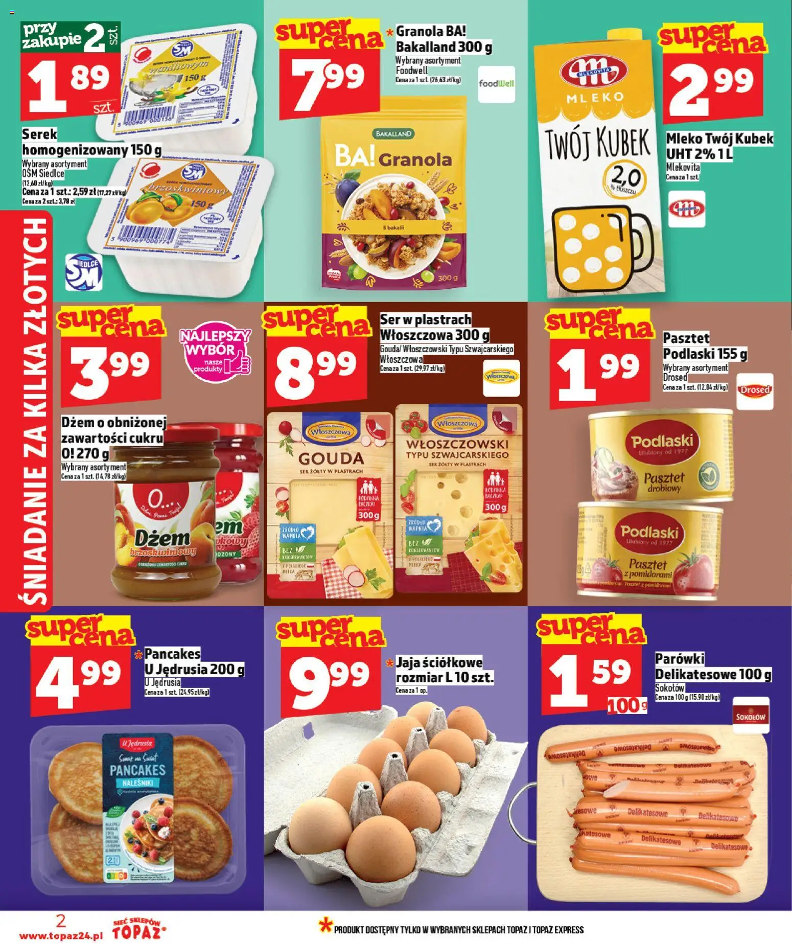 Topaz Gazetka od 22.01.2026 | Strona: 2 | Produkty: Ser żółty, Serek, Granola, Jaja