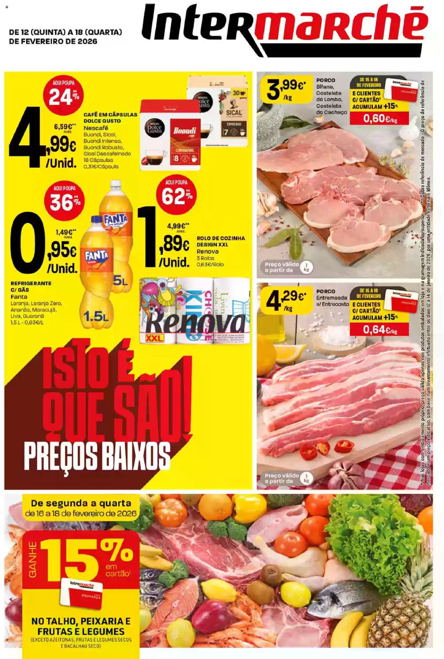Intermarché folheto │ válido de 12.02.2026 | Página: 1 | Produtos: Refrigerante, Fanta, Bacalhau, Café