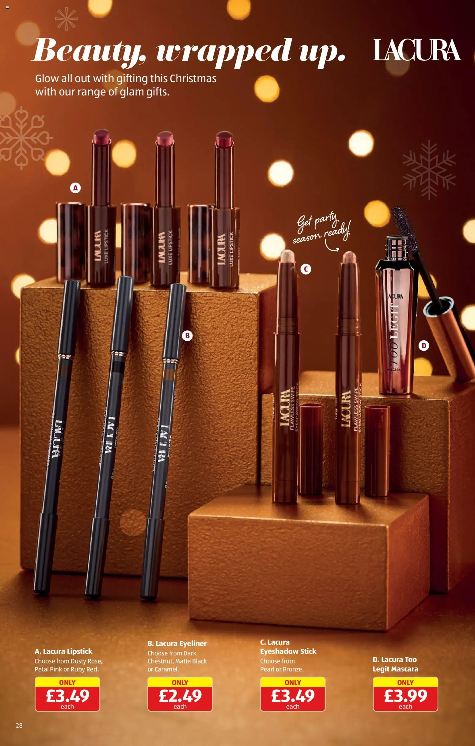 {H1} | Page: 28 | Products: Mascara, Eyeliner, Lipstick