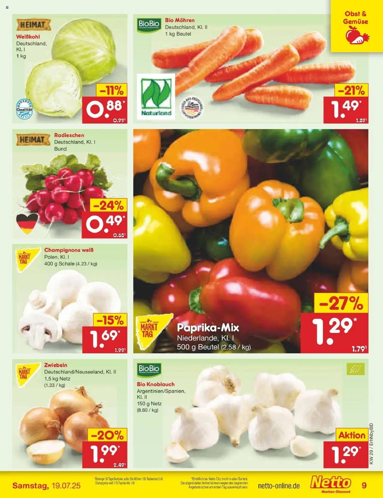 Netto Marken-Discount prospekt Ergolding	 - gültig ab dem 13.07.2025 | Seite: 11 | Produkte: Champignons, Zwiebeln, Gemüse, Knoblauch