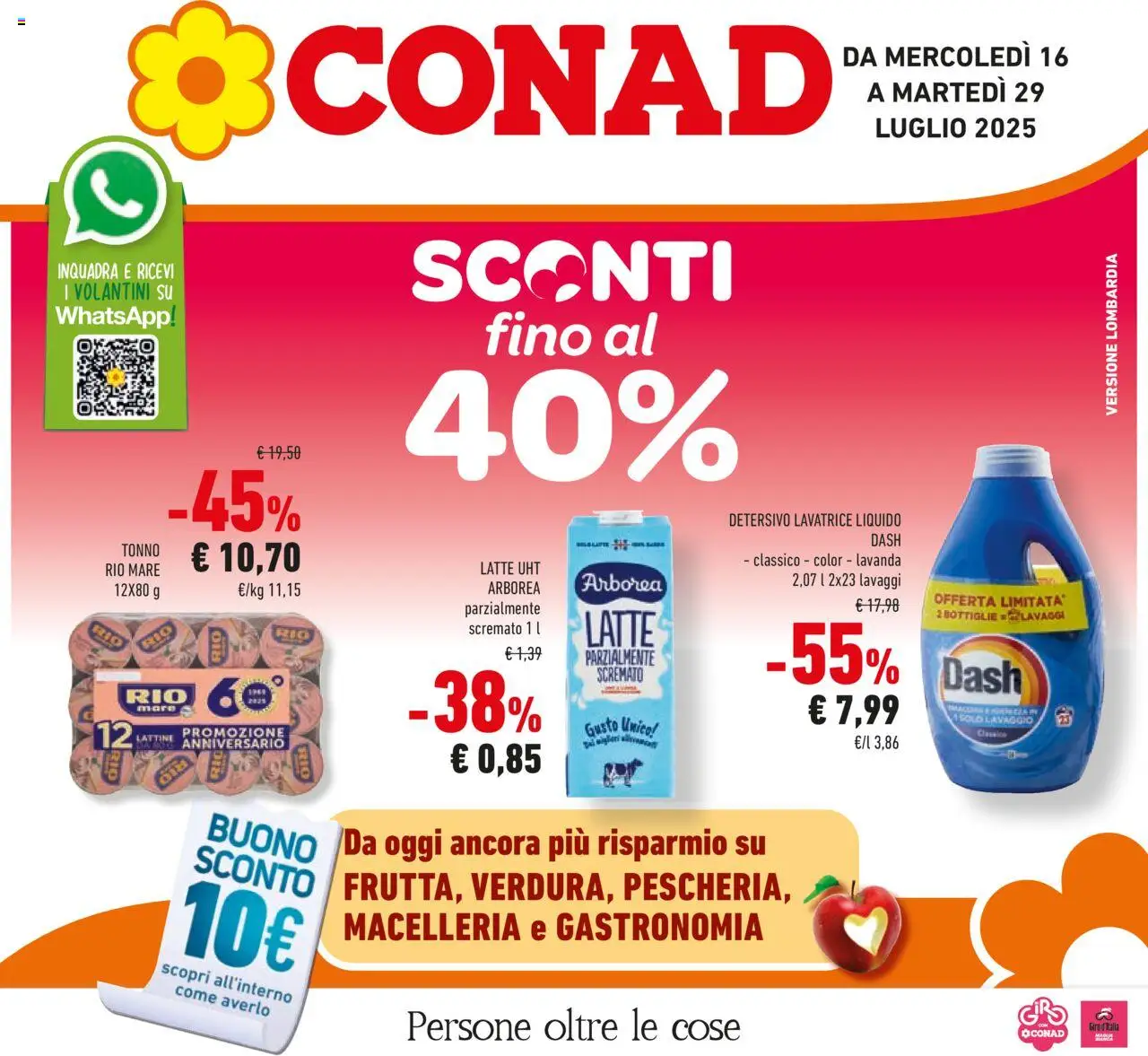 Volantino Conad del 16.07.2025 | Pagina: 1 | Prodotti: Latte, Lavatrice, Tonno, Lavanda