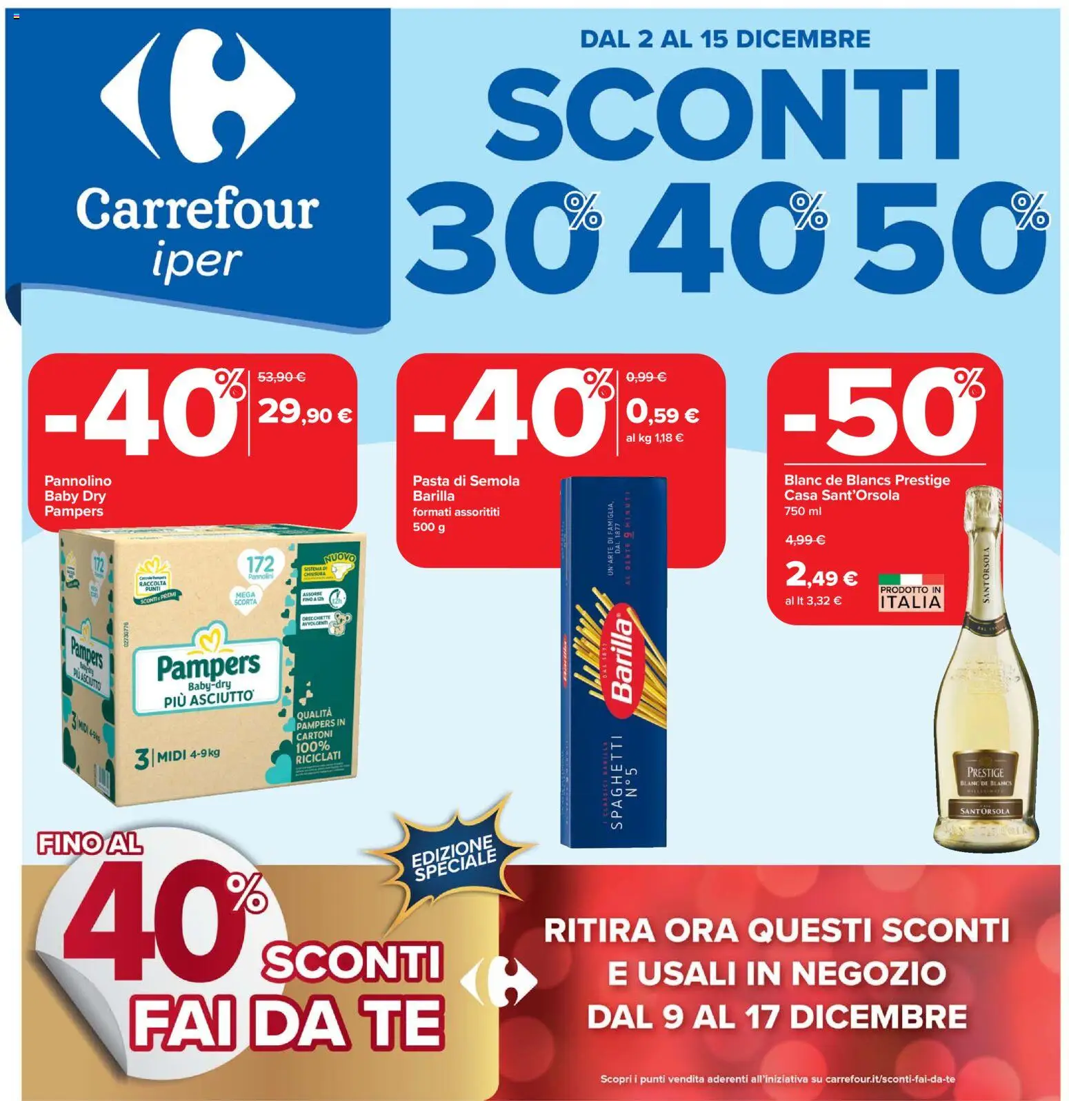 Volantino Carrefour del 02.12.2025 | Pagina: 1 | Prodotti: Tè, Pasta, Pampers, Orecchiette