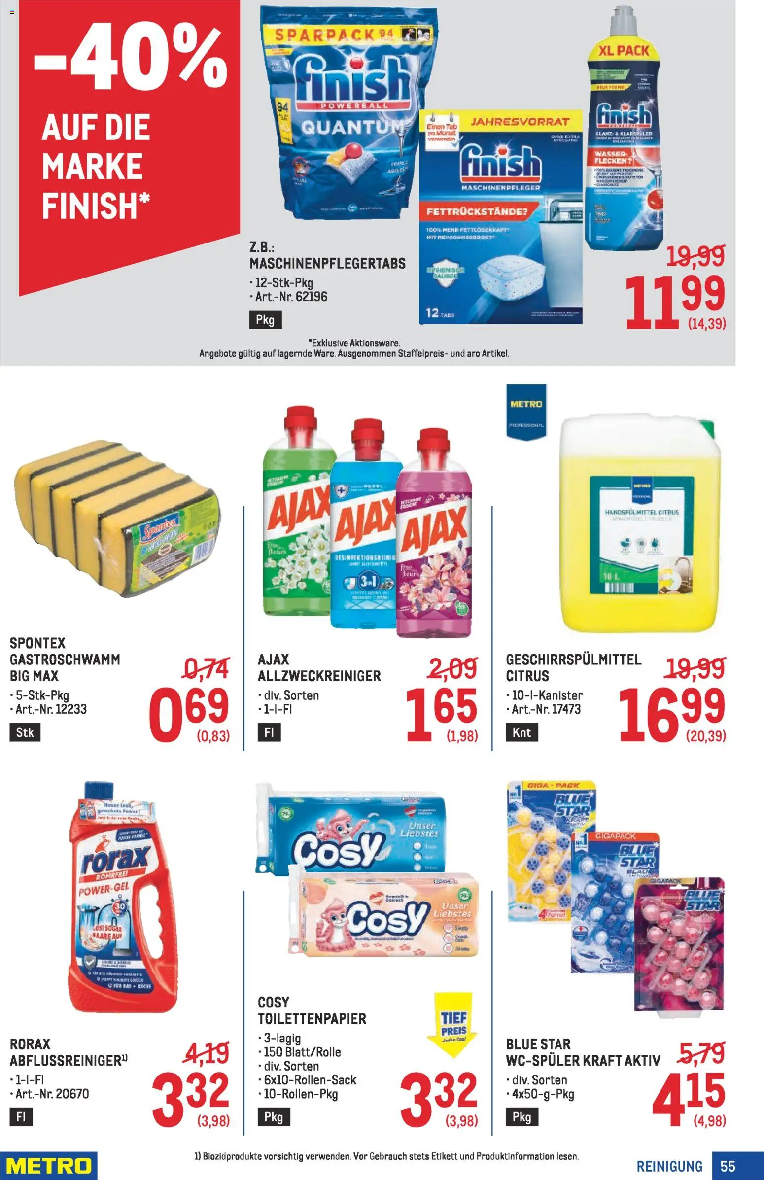 Metro Profi gültig ab 08.01.2026 | Seite: 55 | Produkte: Klarspüler, Geschirrspülmittel, Wasser