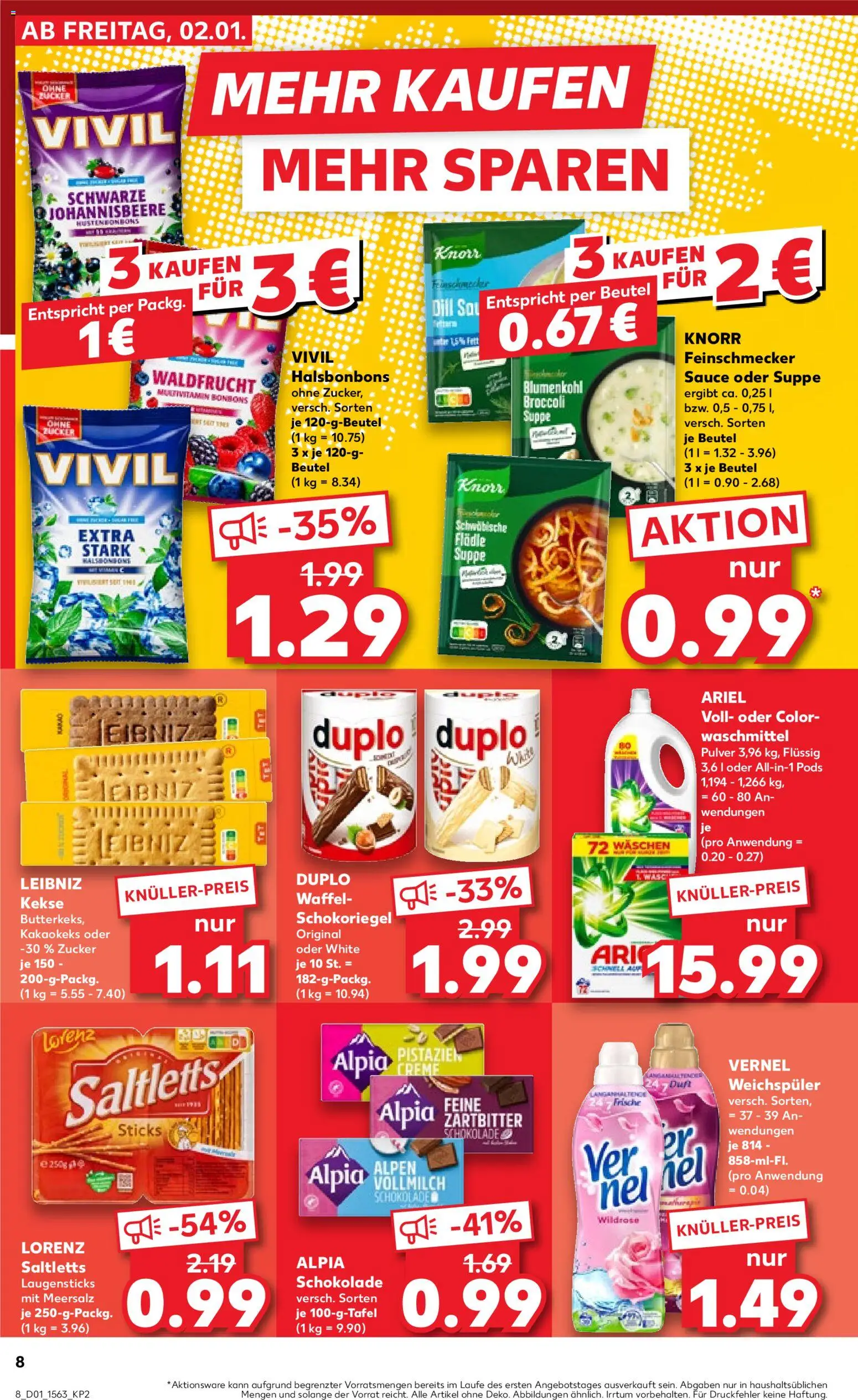 Kaufland prospekt Kiel	 – gültig ab 02.01.2026 | Seite: 8 | Produkte: Ariel, Creme, Zucker, Blumenkohl