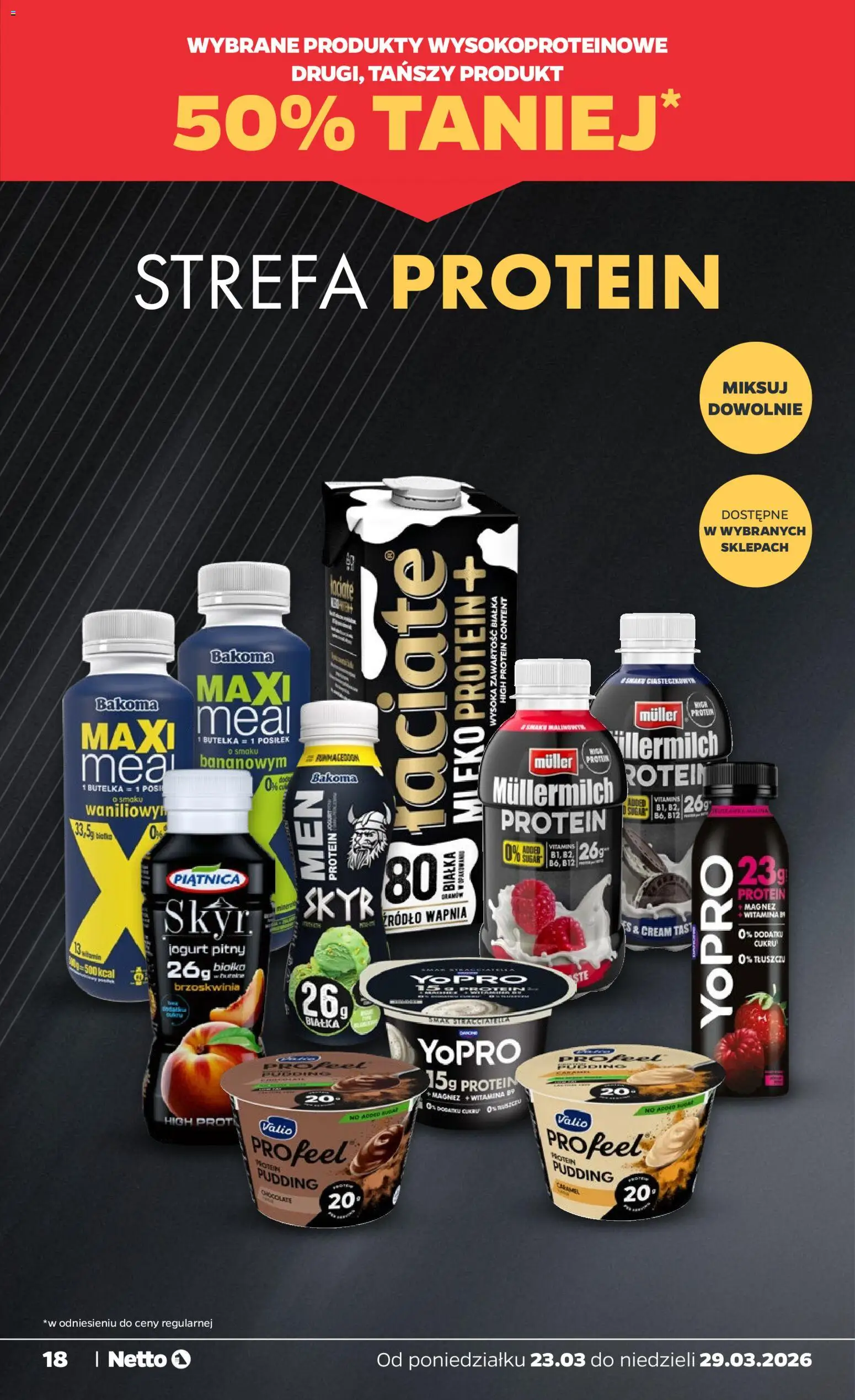 Netto gazetka od poniedziałku spożywcza od 23.03.2026 | Strona: 18 | Produkty: Brzoskwinia, Jogurt pitny, Jogurt, Skyr