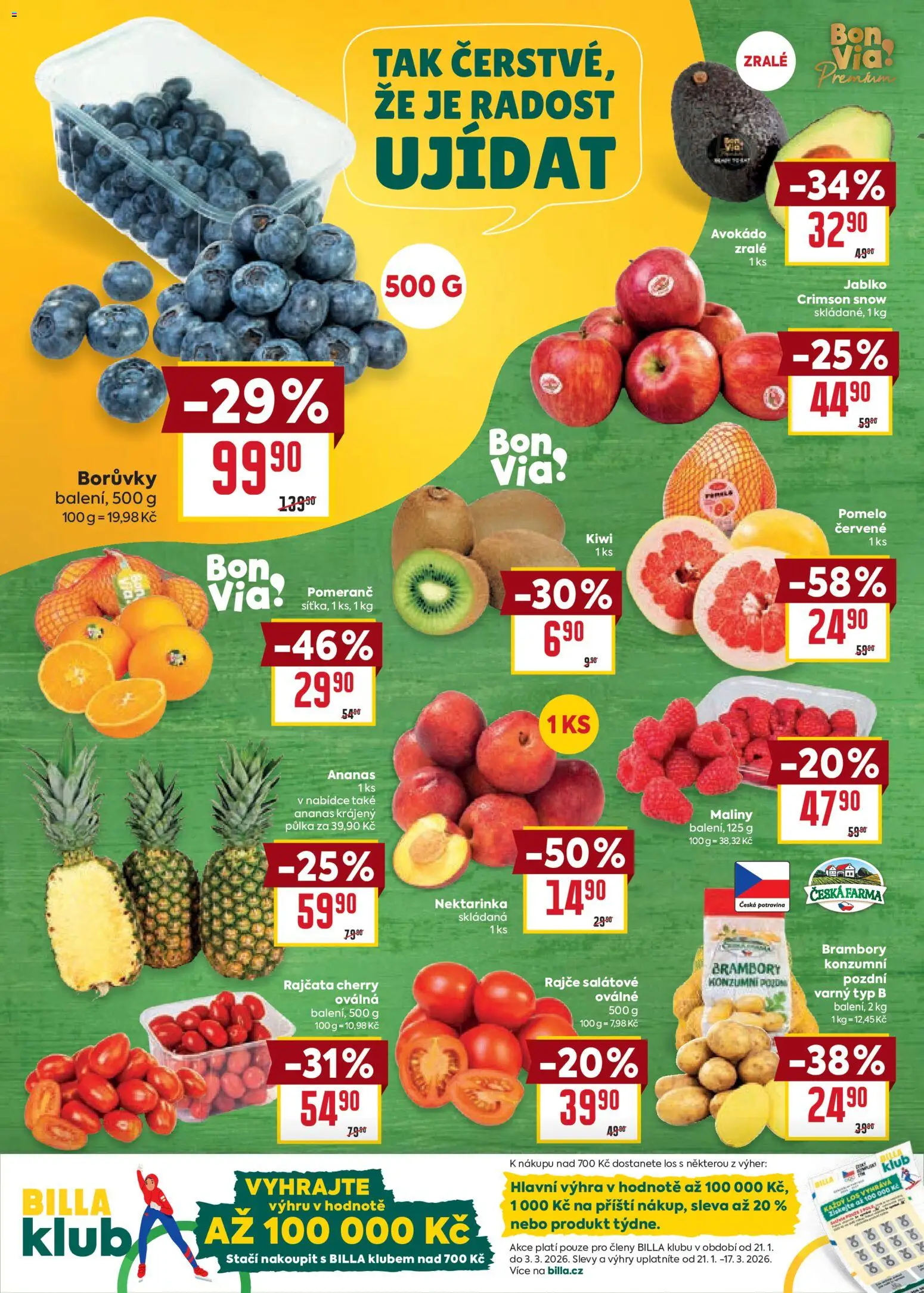 Billa Velký leták od 21.01.2026 | Strana: 6 | Produkty: Pomelo, Borůvky, Brambory, Avokádo