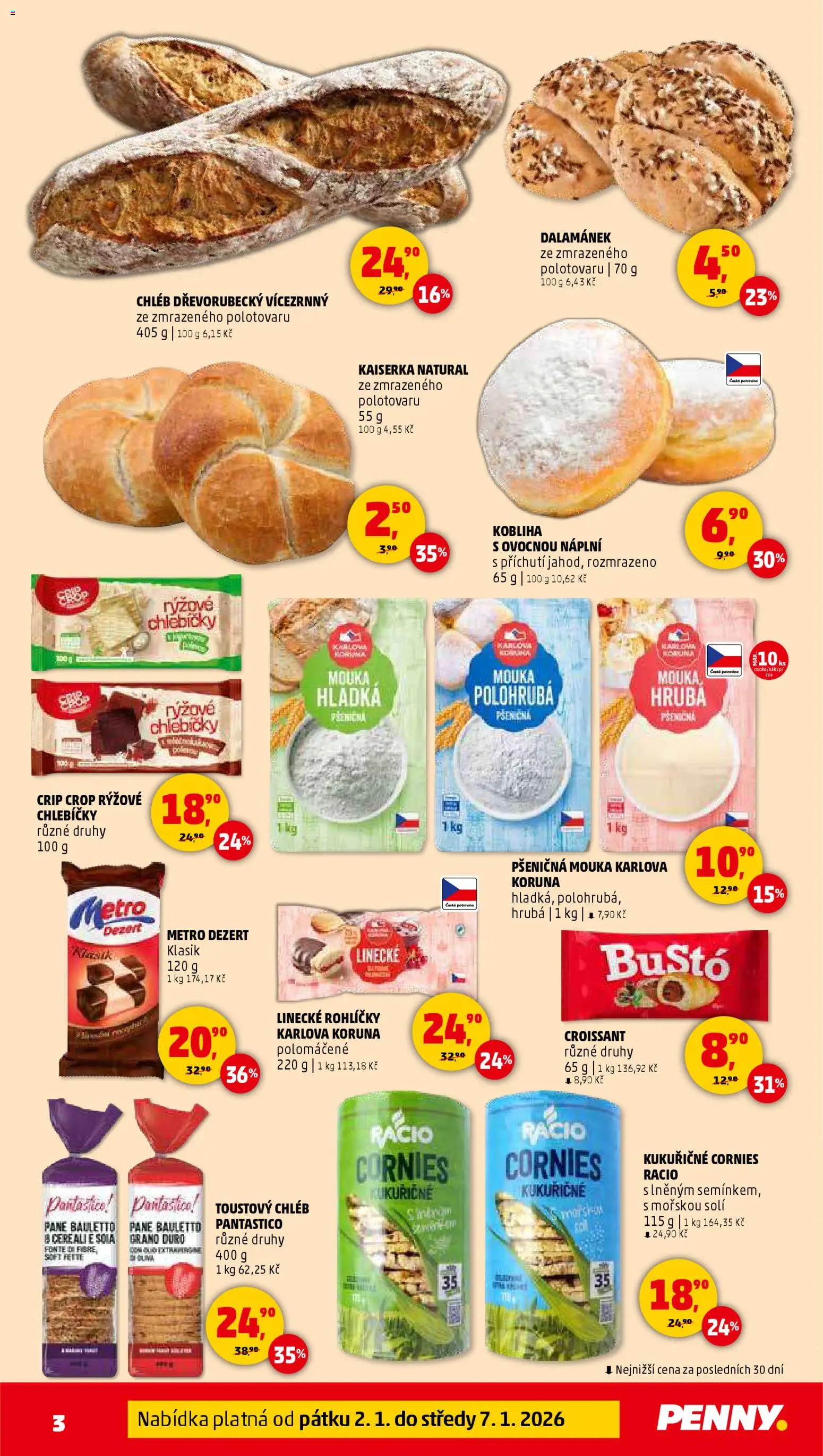 Penny Market leták - Čtvrtečník od 02.01.2026 | Strana: 3 | Produkty: Kaiserka, Crip Crop, Chléb, Toustový chléb