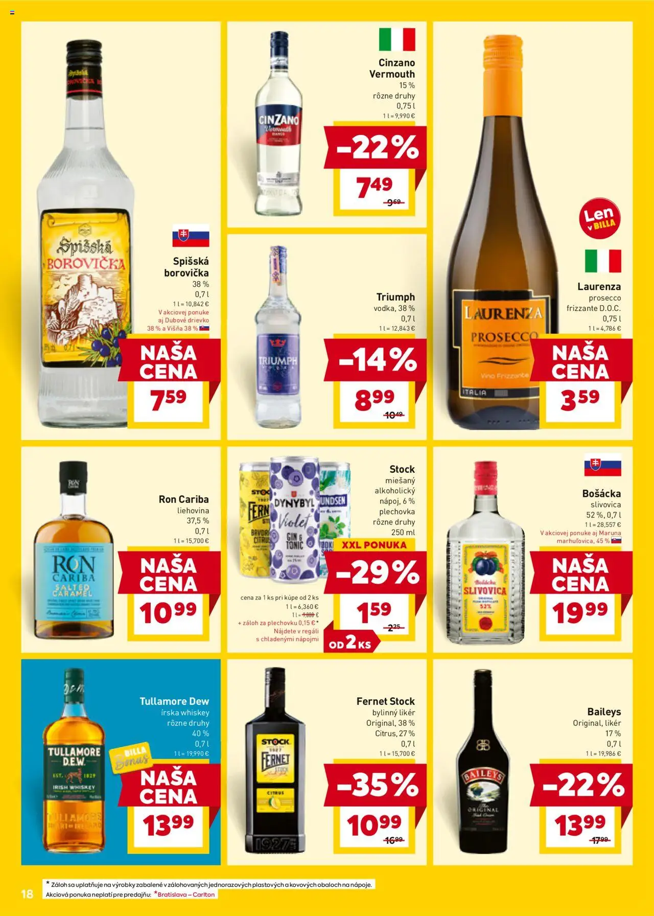 Billa leták │ platný od 13.08.2025 | Strana: 18 | Produkty: Prosecco, Slivovica, Tullamore Dew, Baileys