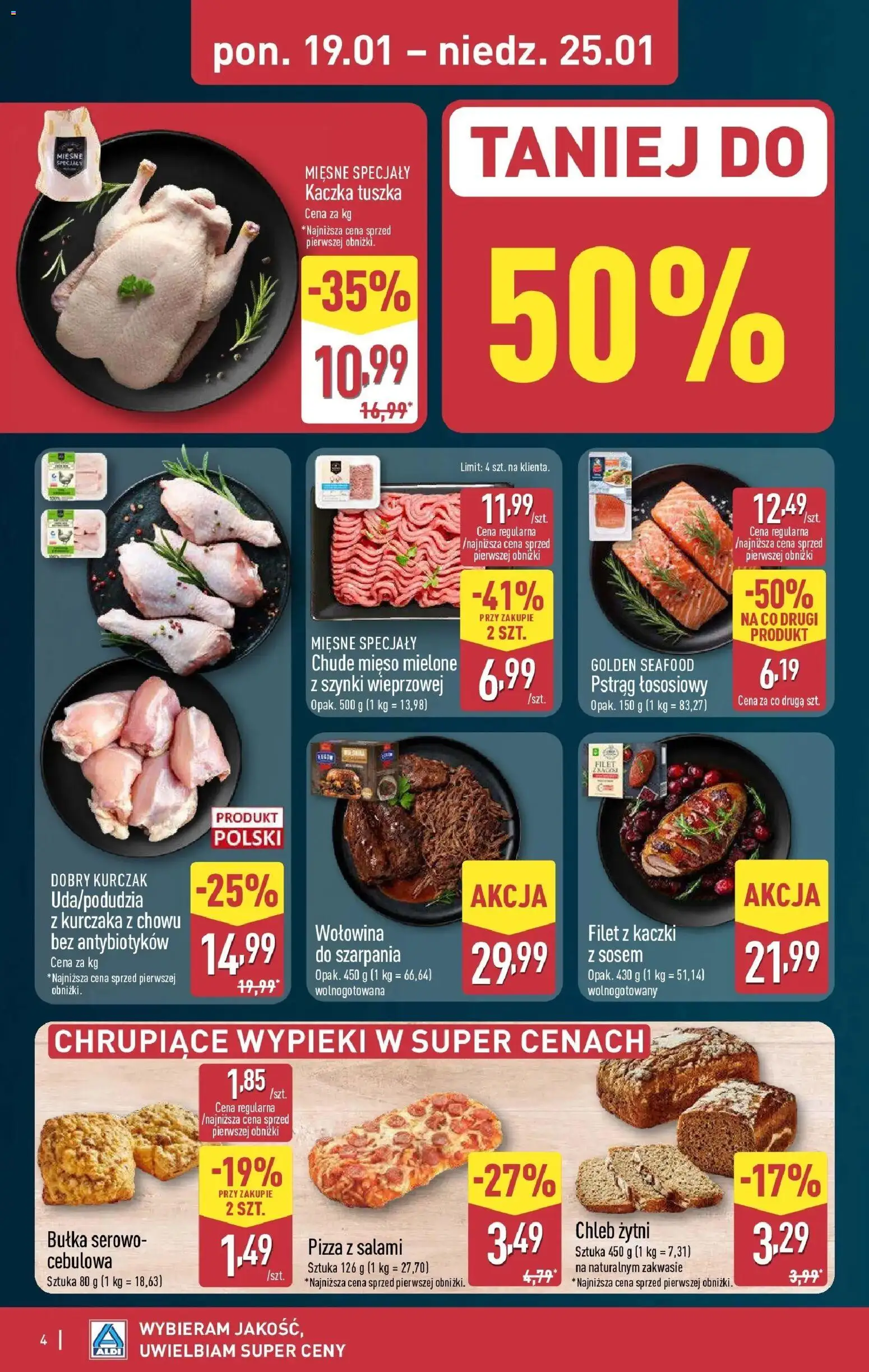Aldi Gazetka od 19.01.2026 | Strona: 4 | Produkty: Chleb żytni, Pstrąg, Salami, Pizza