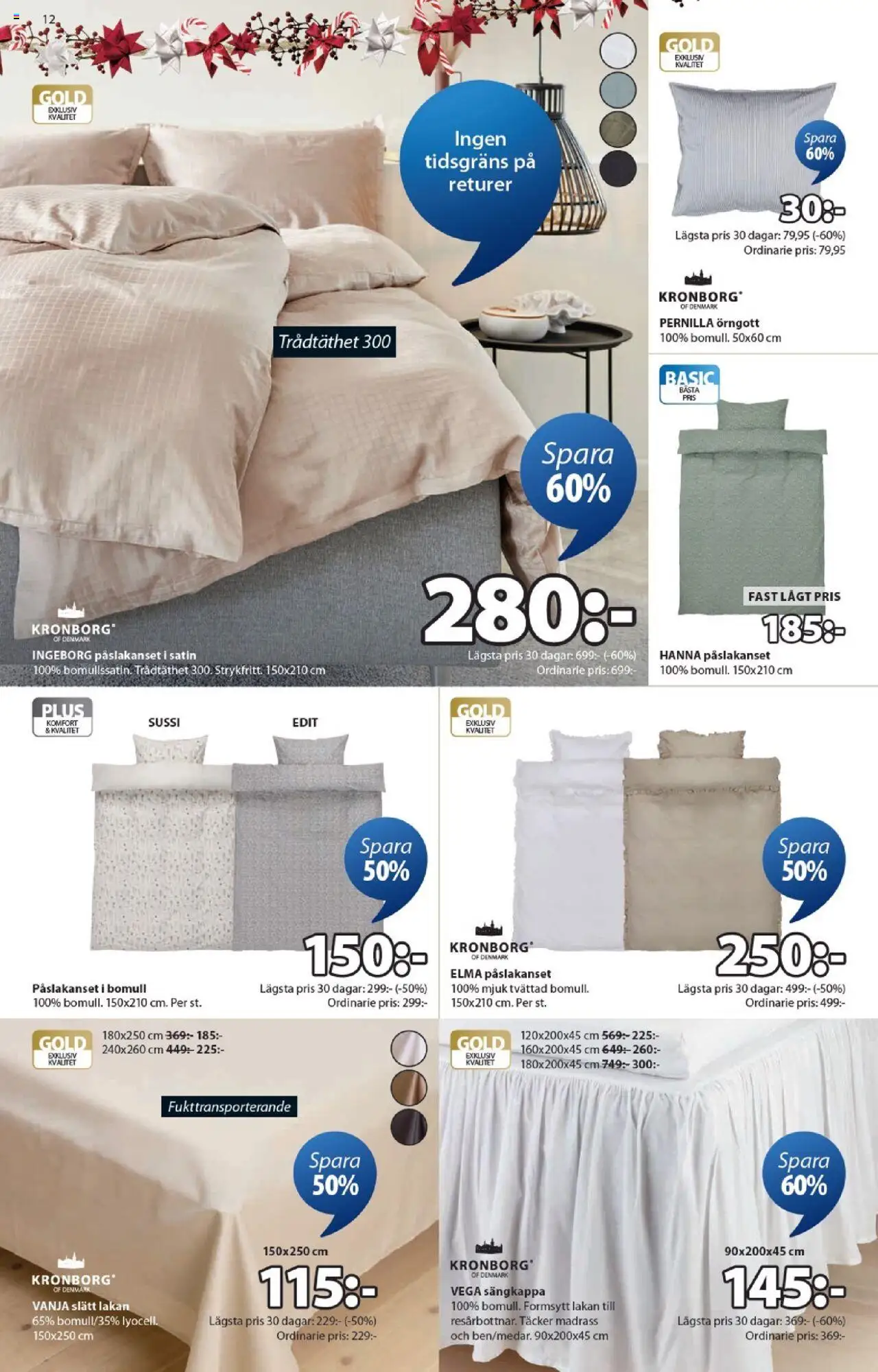 JYSK reklamblad aktuell från 20.10.2025 | Sida: 12 | Produkter: Örngott, Lakan, Sängkappa, Madrass