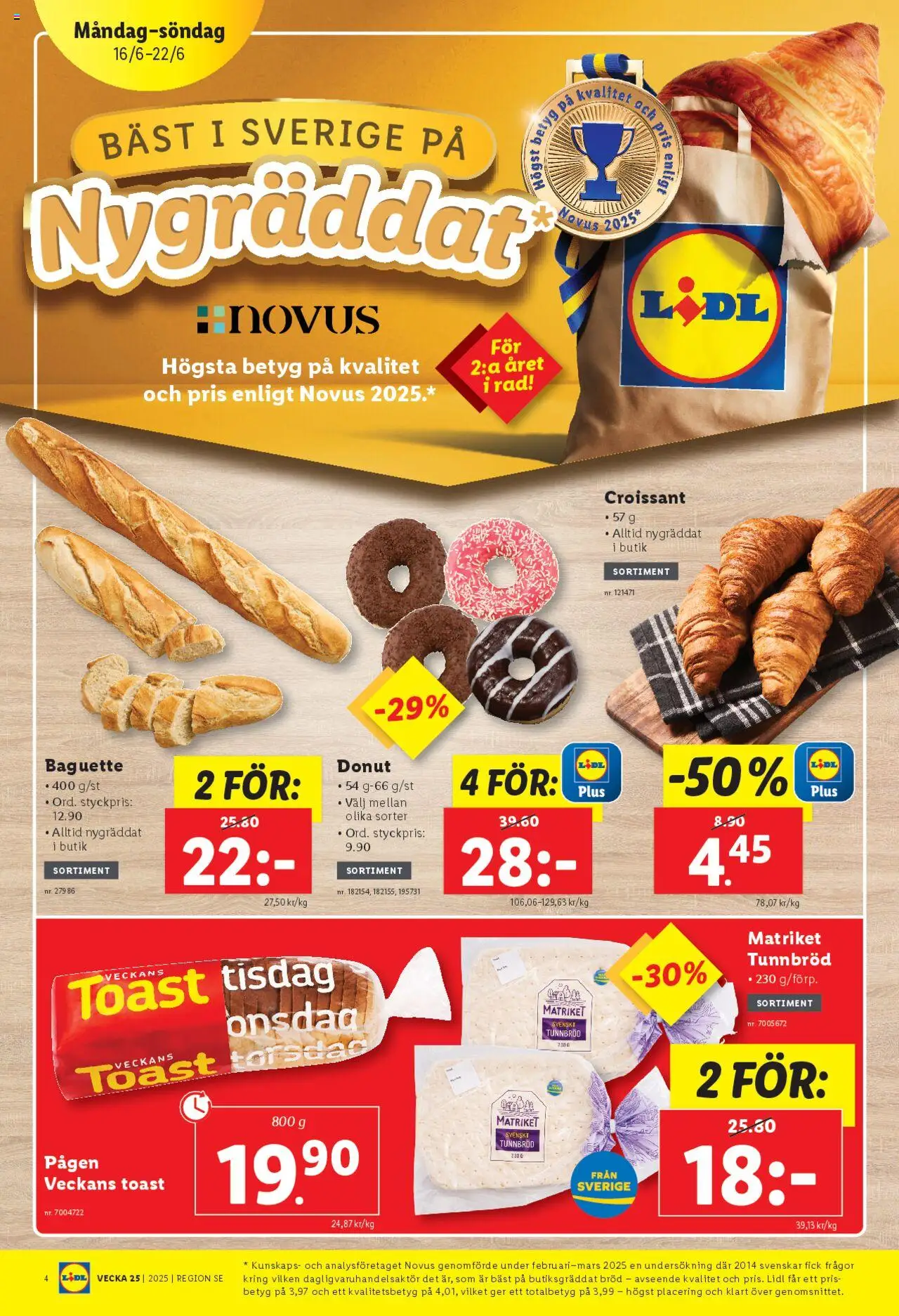 Lidl reklamblad aktuell från 16.06.2025 | Sida: 4 | Produkter: Baguette, Tunnbröd, Bröd