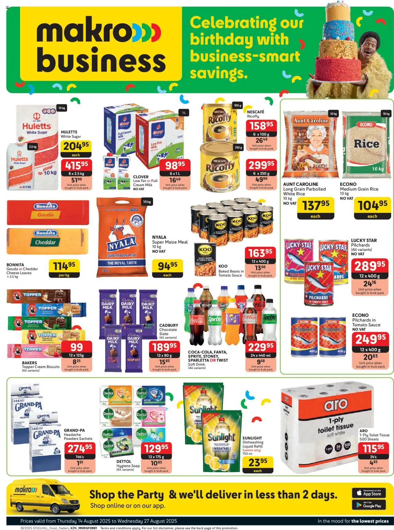 Makro - KwaZulu-Natal - Business │ valid from 14.08.2025 | Page: 1 | Products: Maize meal, Milk, Chocolate, Sauce