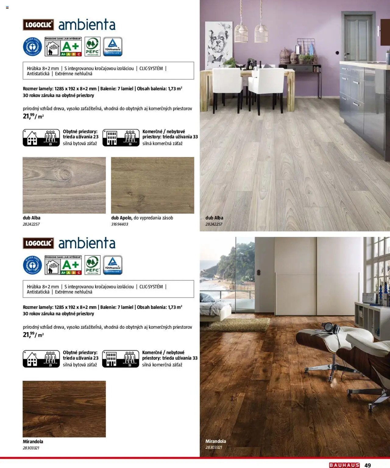 Bauhaus katalóg Podlahové krytiny │ platný od 04.08.2025 | Strana: 49 | Produkty: Lamely