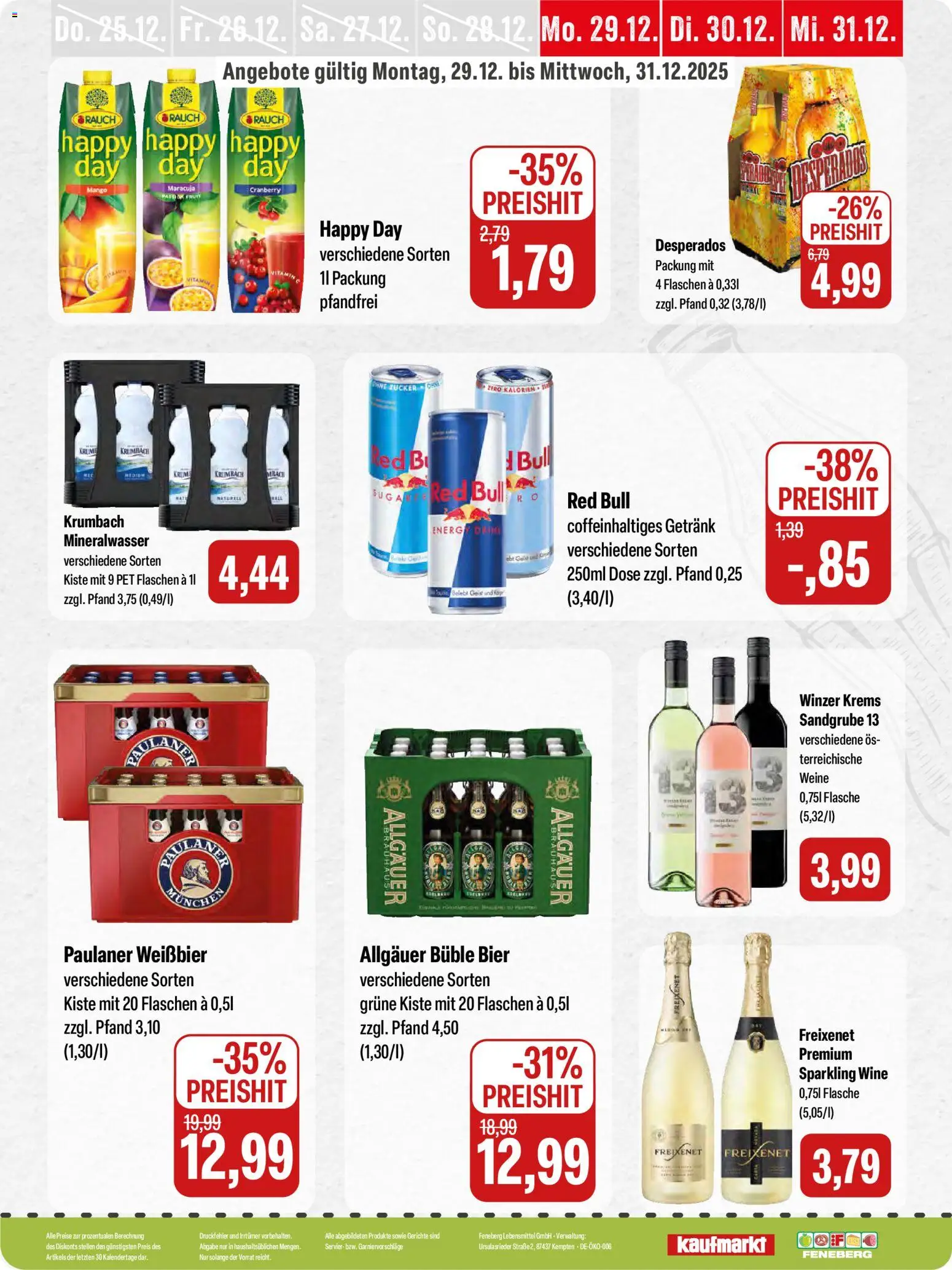 Feneberg Angebote – gültig ab 29.12.2025 | Seite: 20 | Produkte: Weißbier, Mango, Desperados, Paulaner
