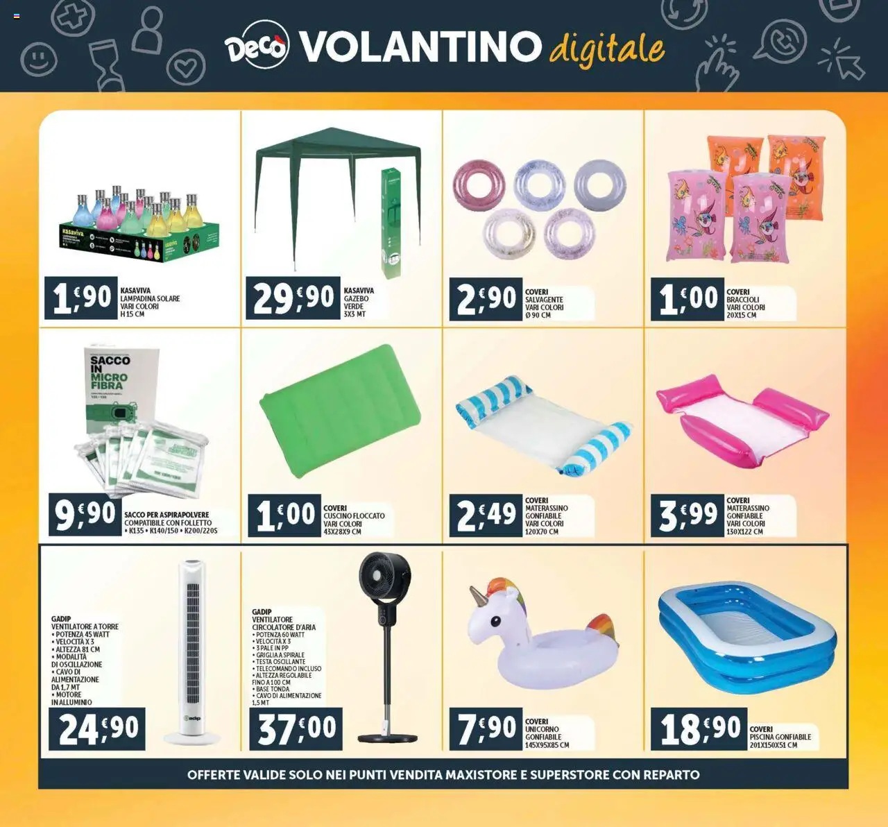 Volantino Decò del 29.07.2025 | Pagina: 37 | Prodotti: Ventilatore, Gazebo, Piscina, Cuscino