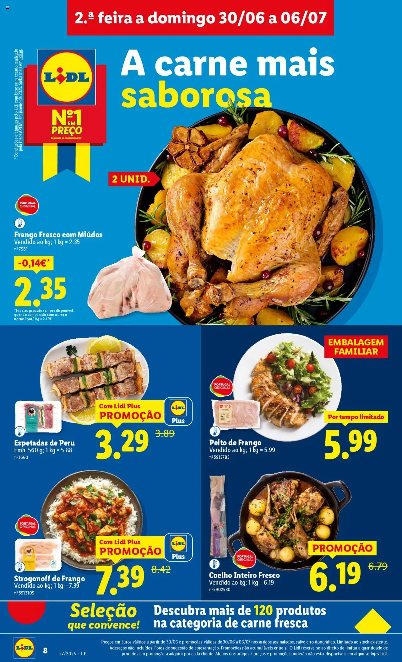 Lidl folheto │ válido de 30.06.2025 | Página: 8 | Produtos: Frango, Peru, Base, Coelho