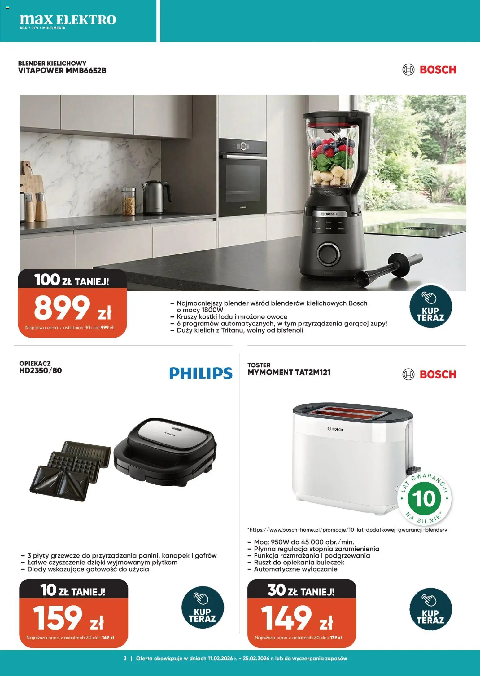 Max elektro Gazetka od 11.02.2026 | Strona: 3 | Produkty: Plyty, Ruszt, Mrożone owoce, Blender kielichowy