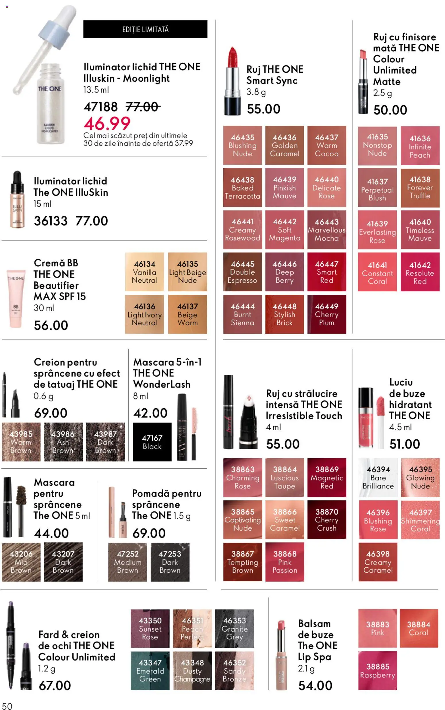 Noul catalog Oriflame – valabil de la 15.04.2026 | Pagină: 50 | Produse: Blush, Mascara, Ruj, Cremă