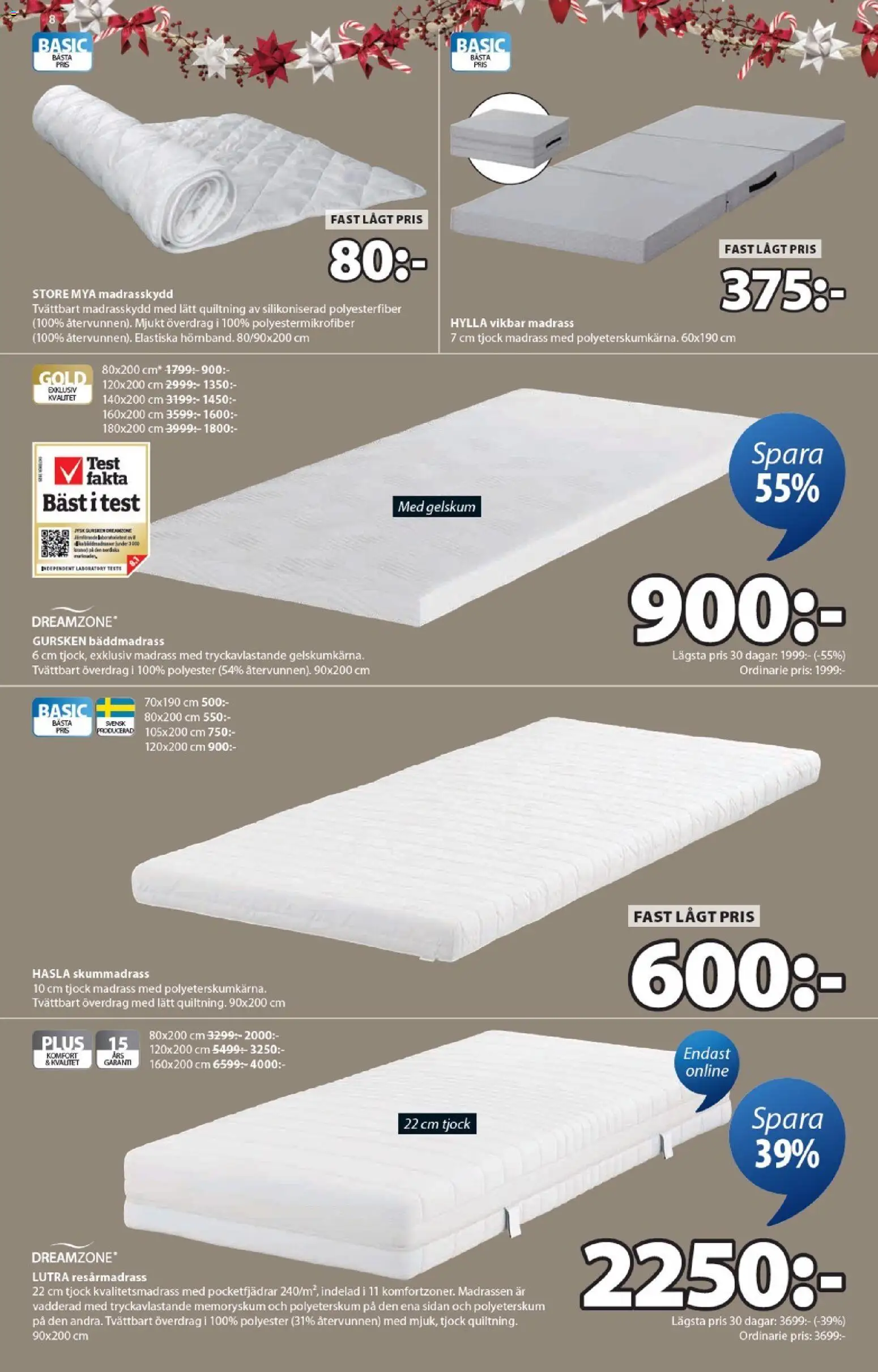 JYSK reklamblad aktuell från 15.12.2025 | Sida: 8 | Produkter: Madrasskydd, Skummadrass, Madrass, Hylla