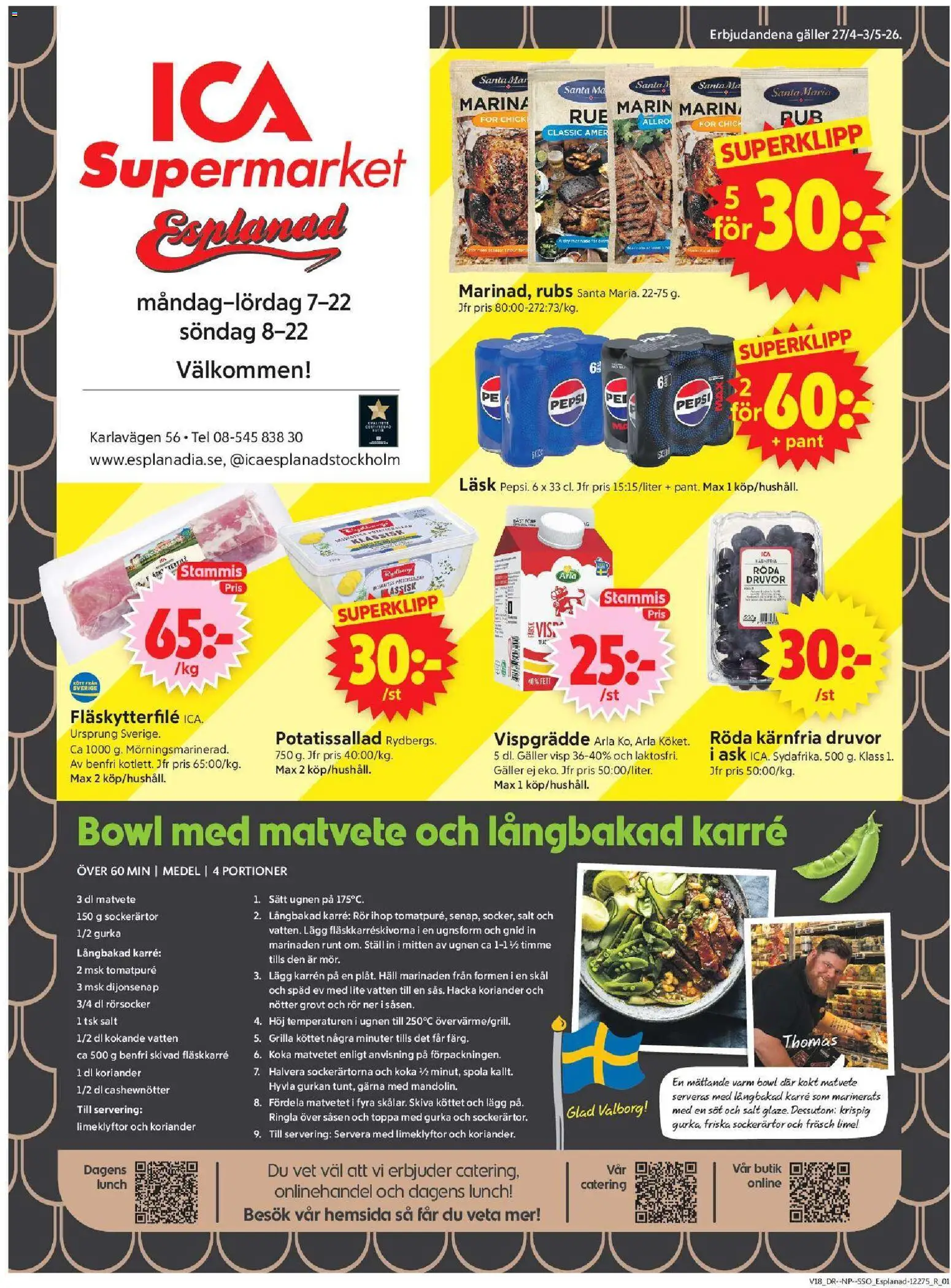 ICA Supermarket reklamblad aktuell från 27.04.2026 | Sida: 1 | Produkter: Nötter, Häll, Gurka, Ugnen