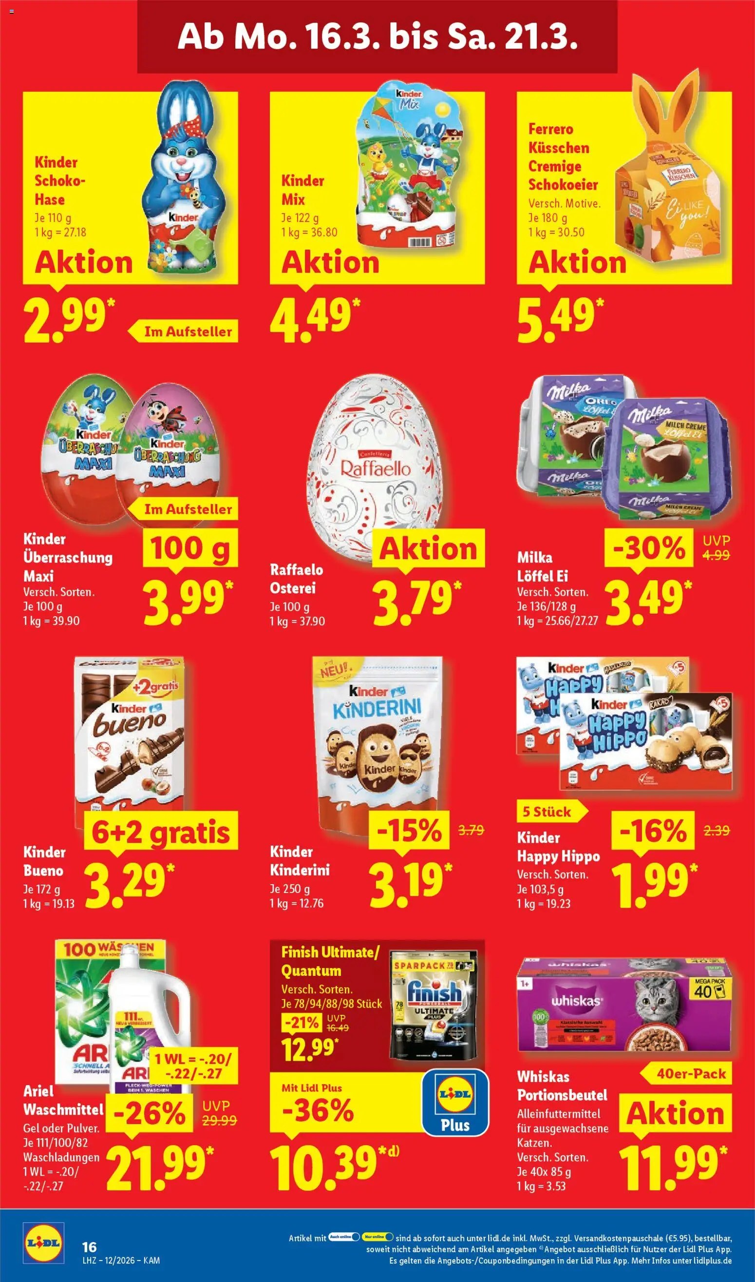 Lidl Prospekt Krefeld – gültig ab 16.03.2026 | Seite: 26 | Produkte: Raffaello, Ariel, Waschmittel, Whiskas