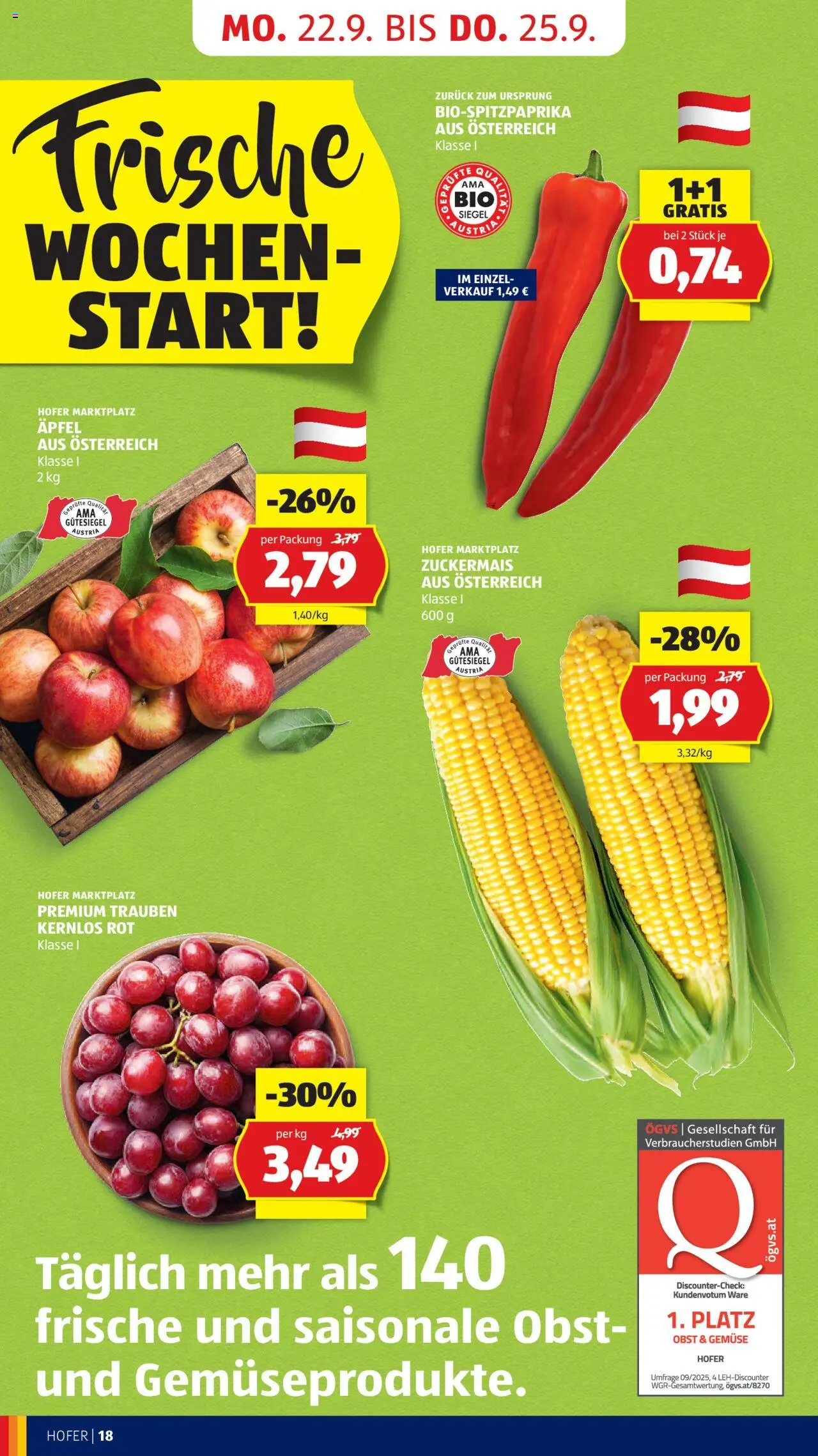 Hofer Flugblatt gültig ab 19.09.2025 | Seite: 20 | Produkte: Gemüse, Obst, Äpfel