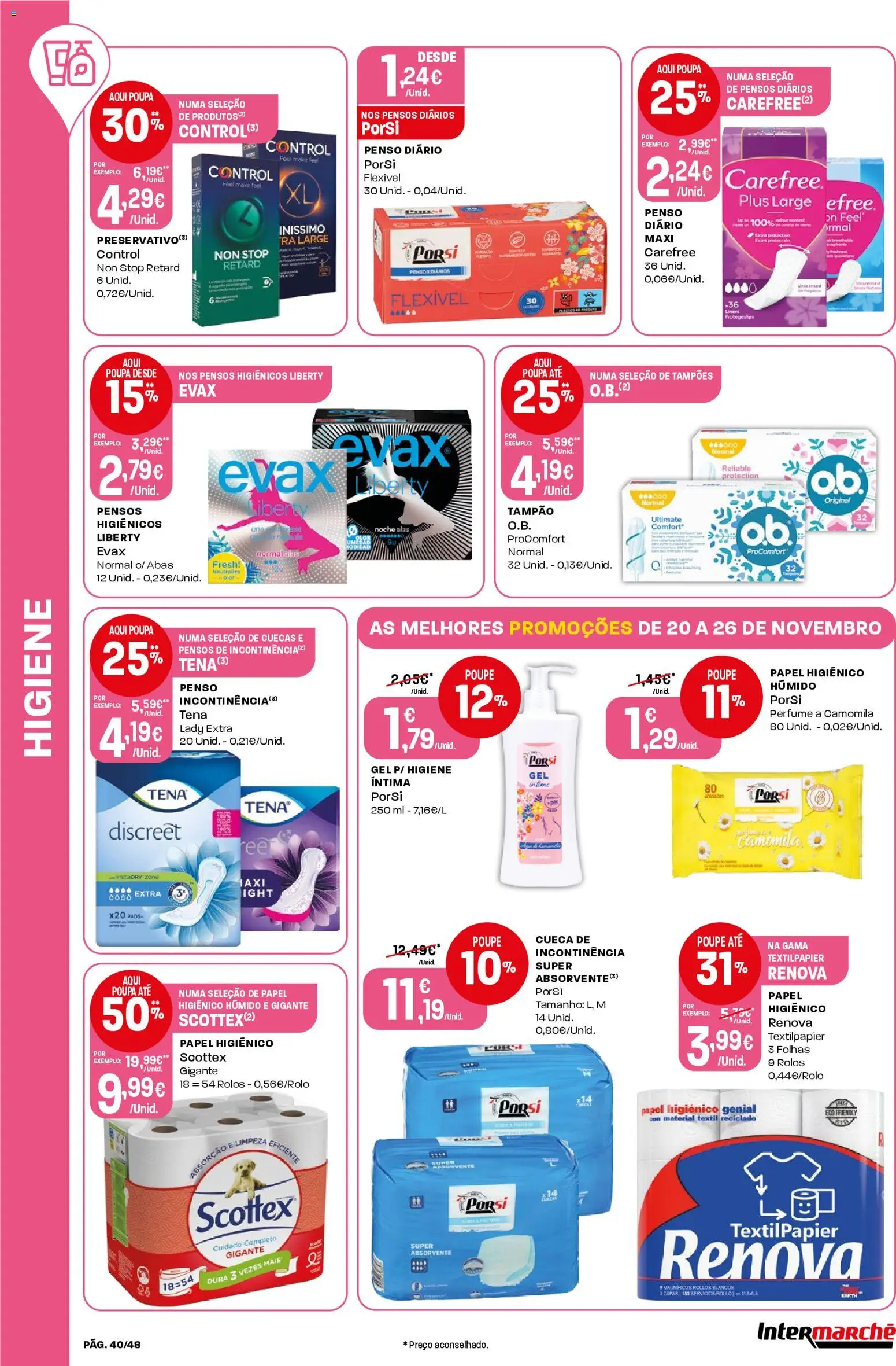 Intermarché folheto │ válido de 20.11.2025 | Página: 40 | Produtos: Papel higiénico, Pensos higiénicos, Perfume, Cuecas