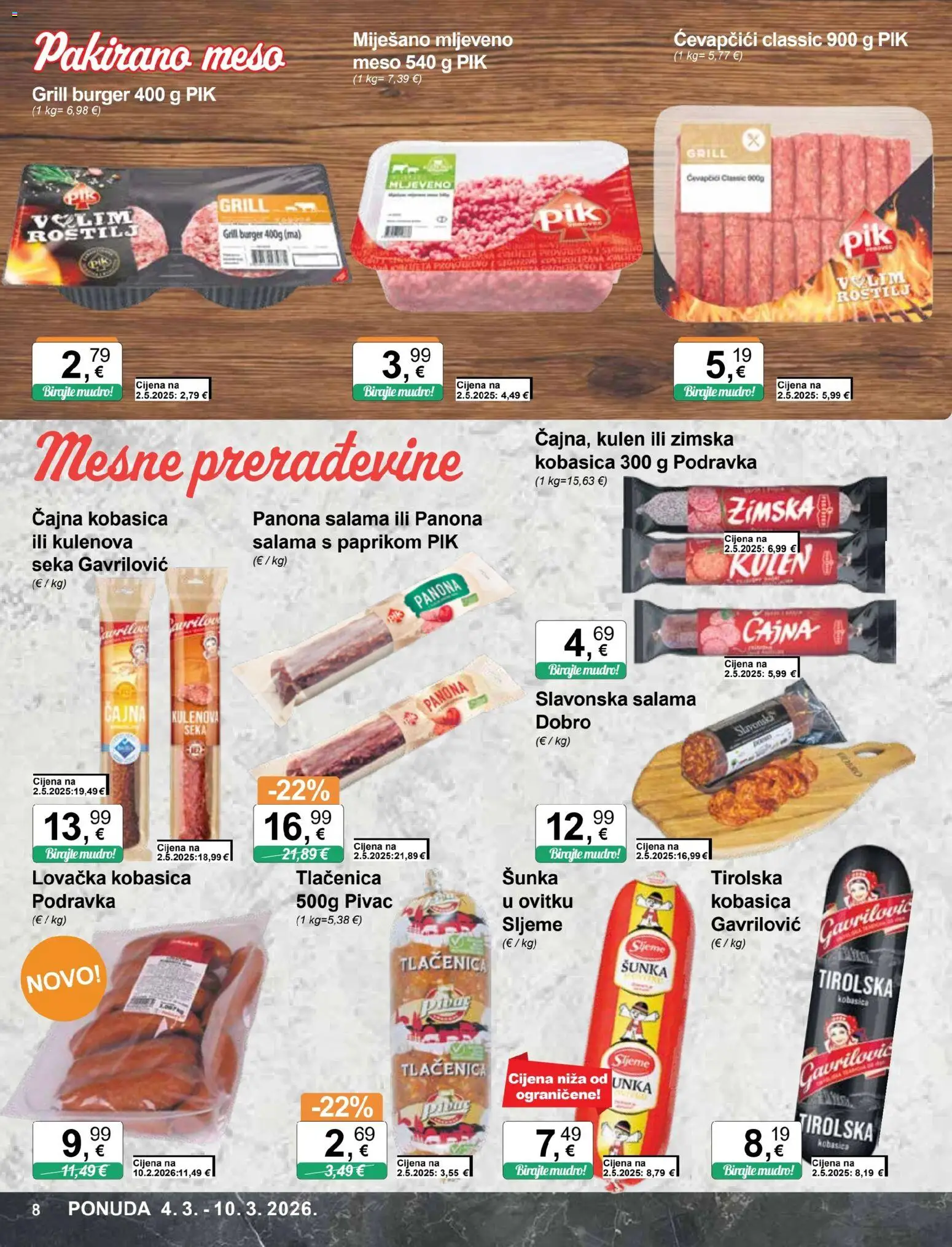 KTC katalog | vrijedi od 04.03.2026 | Stranica: 8 | Proizvodi: Meso, Šunka, Kobasica, Ćevapčići