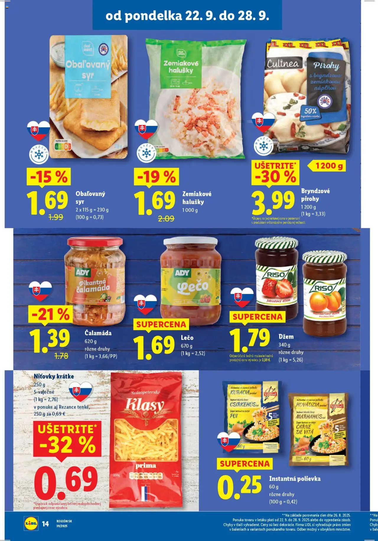 Nové Lidl akcie – leták je platný od 22.09.2025 | Strana: 20 | Produkty: Syr, Pirohy, Rezance