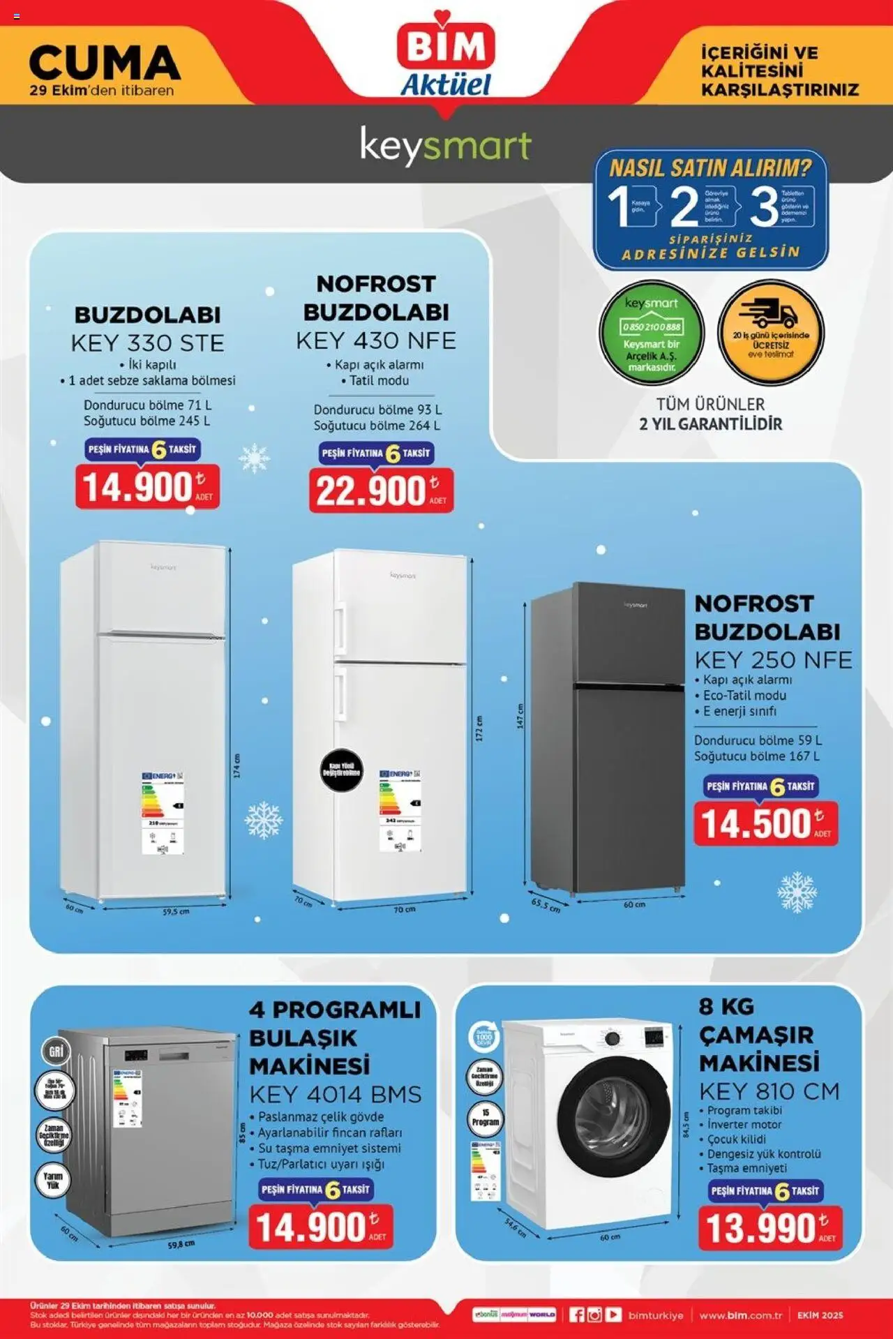 BİM Katalog Çarşamba - 29.10.2025 tarihinden itibaren geçerlidir | Sayfa: 2 | Ürünler: Su, Buzdolabı, Dondurucu, Çamaşır makinesi