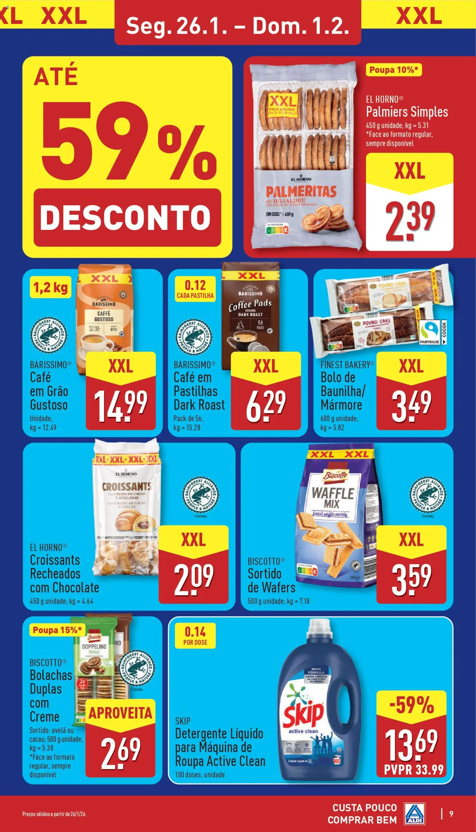 Aldi folheto │ válido de 26.01.2026 | Página: 9 | Produtos: Bolo, Detergente, Chocolate, Creme