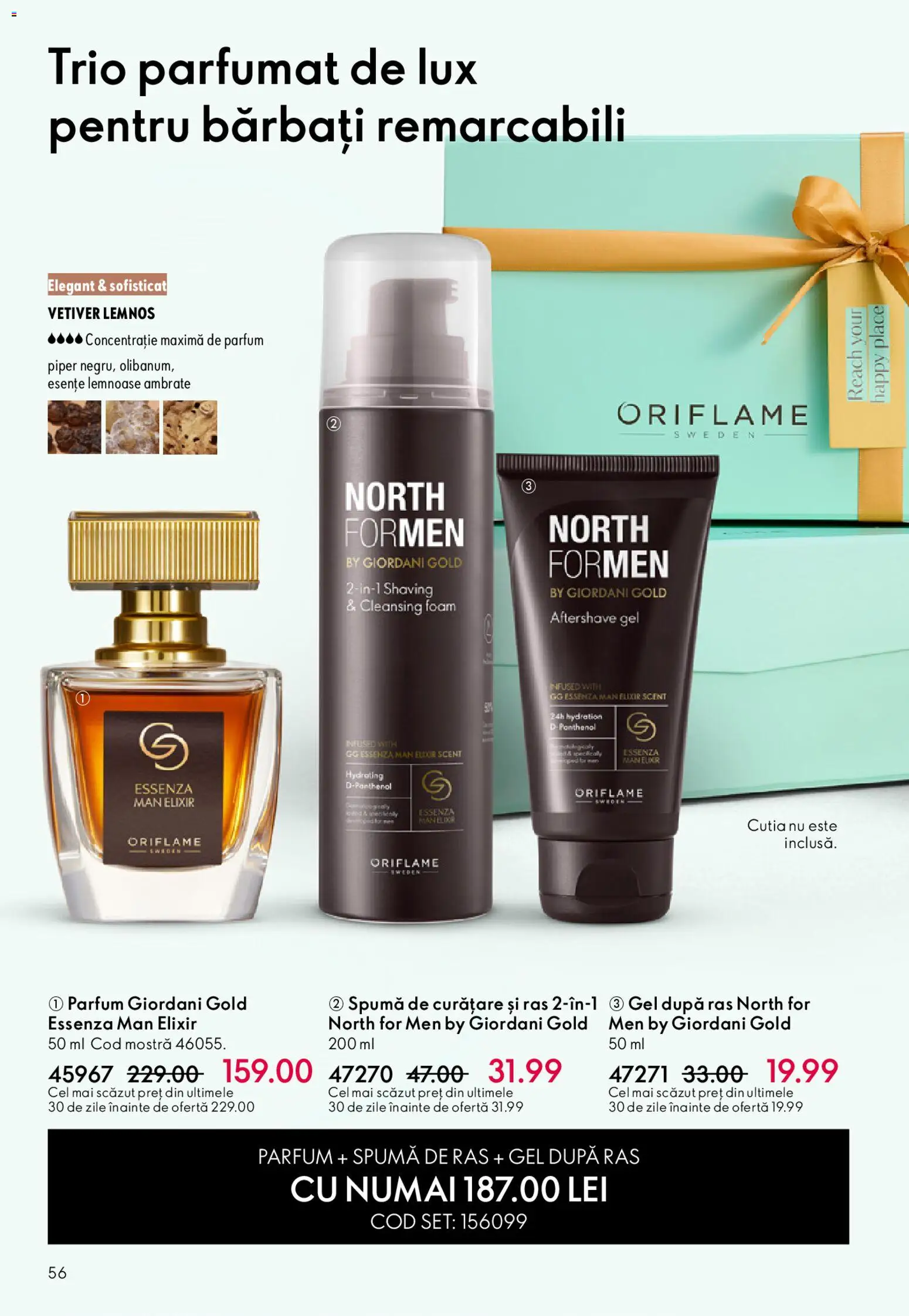 Noul catalog Oriflame – valabil de la 27.05.2026 | Pagină: 56 | Produse: Elixir, Parfum, Spumă de ras, Piper